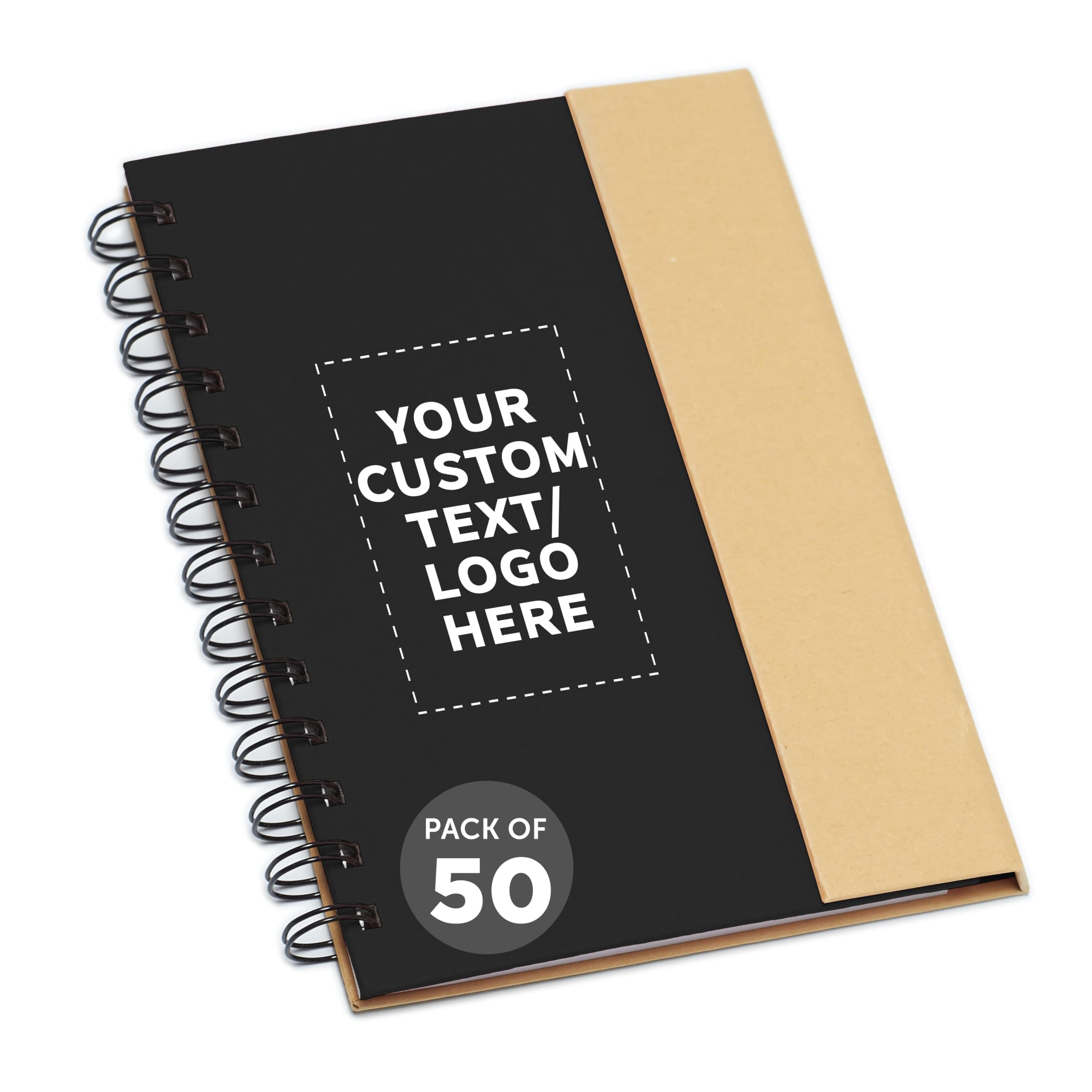 Eco-Friendly Custom Spiral Notebooks with Pens - 50-Pack Bulk Set, Personalized for School, Office & Home Use - Black - Ideal for Students, Professionals & Gift Giving