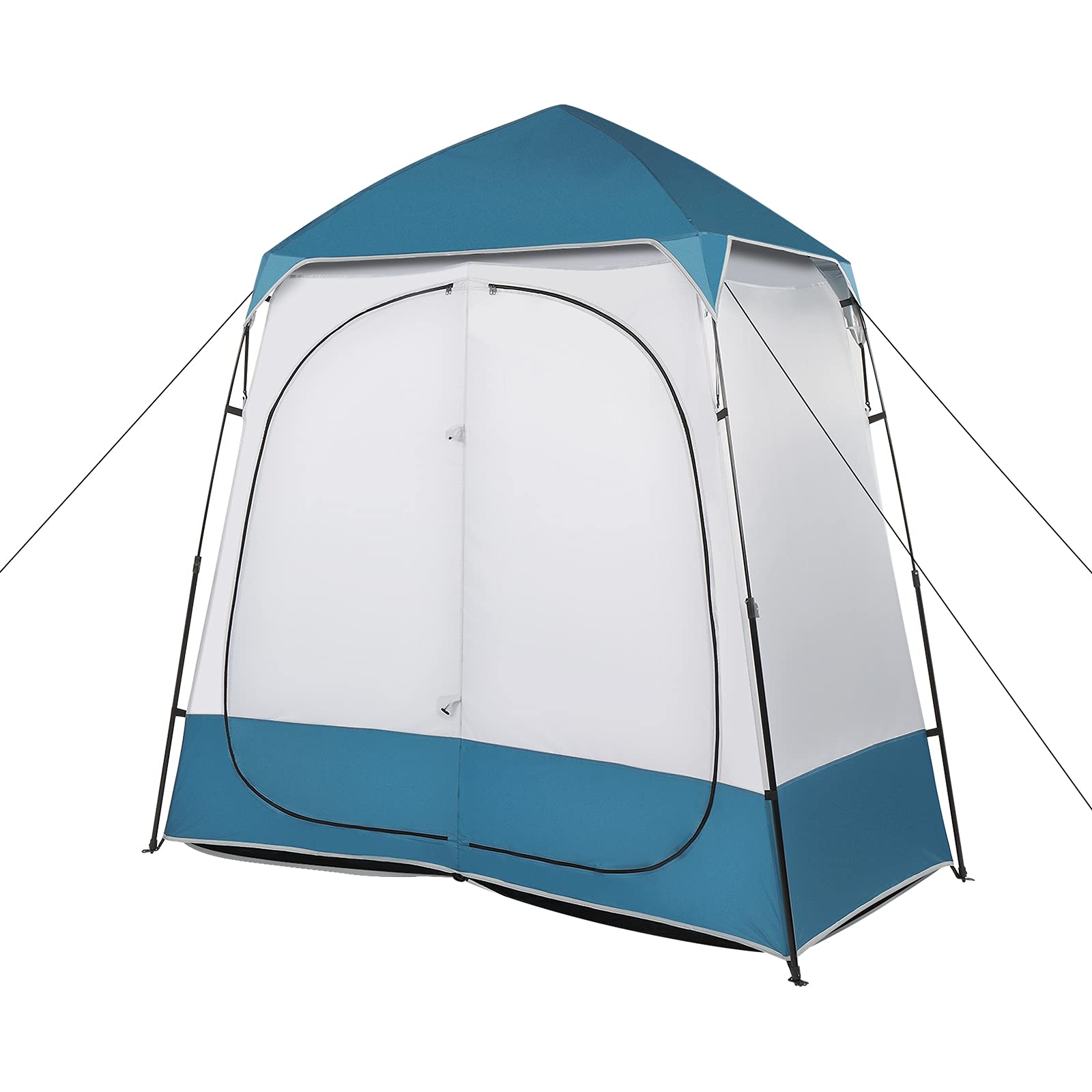 Outvita Oversized 2-Room Shower Tent - 7.5 FT Tall Pop Up Changing Room for Camping, Instant Extra Wide Privacy Shelter with Carry Bag (Blue & White) - Perfect for Outdoor Showers, Beach Changing & Camping Toilet