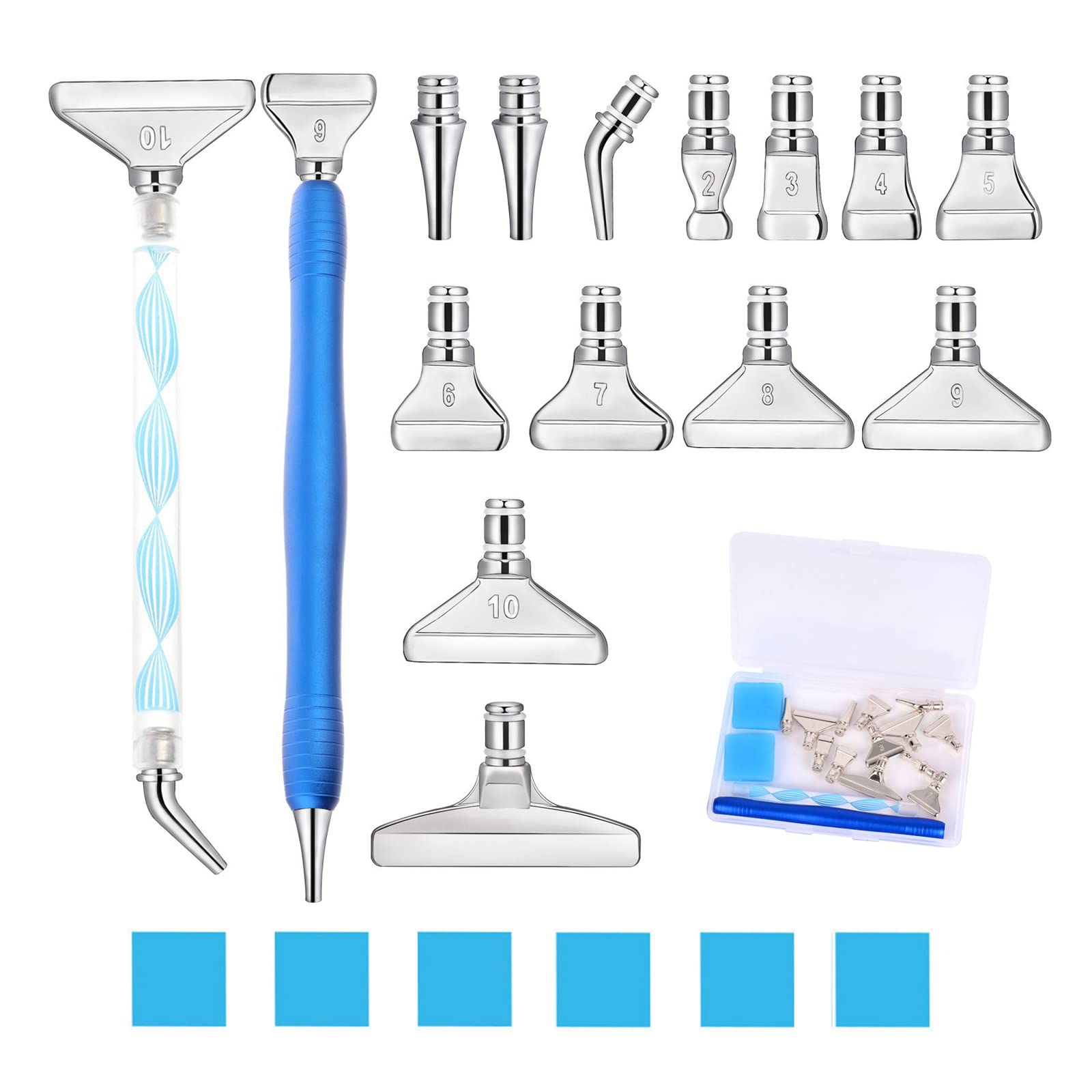14-Piece Blue Diamond Painting Pen Replacement Tips - Stainless Steel & 6 Clay Multi-Placer Tips for 5D Diamond Art Kits (Silver) | Perfect for DIY Crafting, Home Decor, and Gift Making