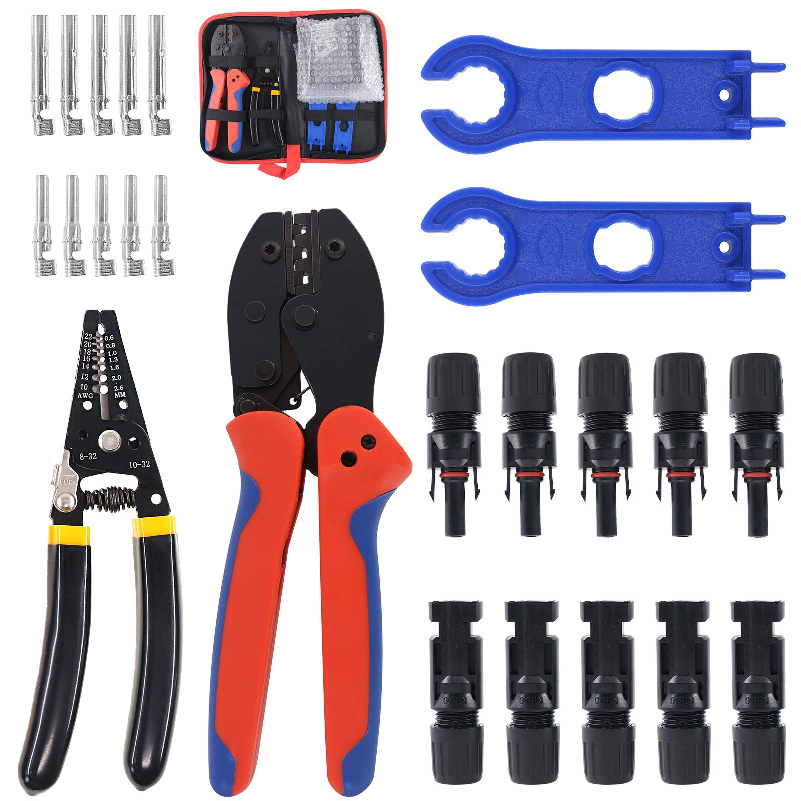 Keadic Solar Crimping Tool Kit with 5 Pairs MC3 MC4 Connectors, Wire Stripper for 2.5/4.0/6.0mm² Cables - Professional Solar Panel Installation & Maintenance Tools for DIY and Commercial Projects