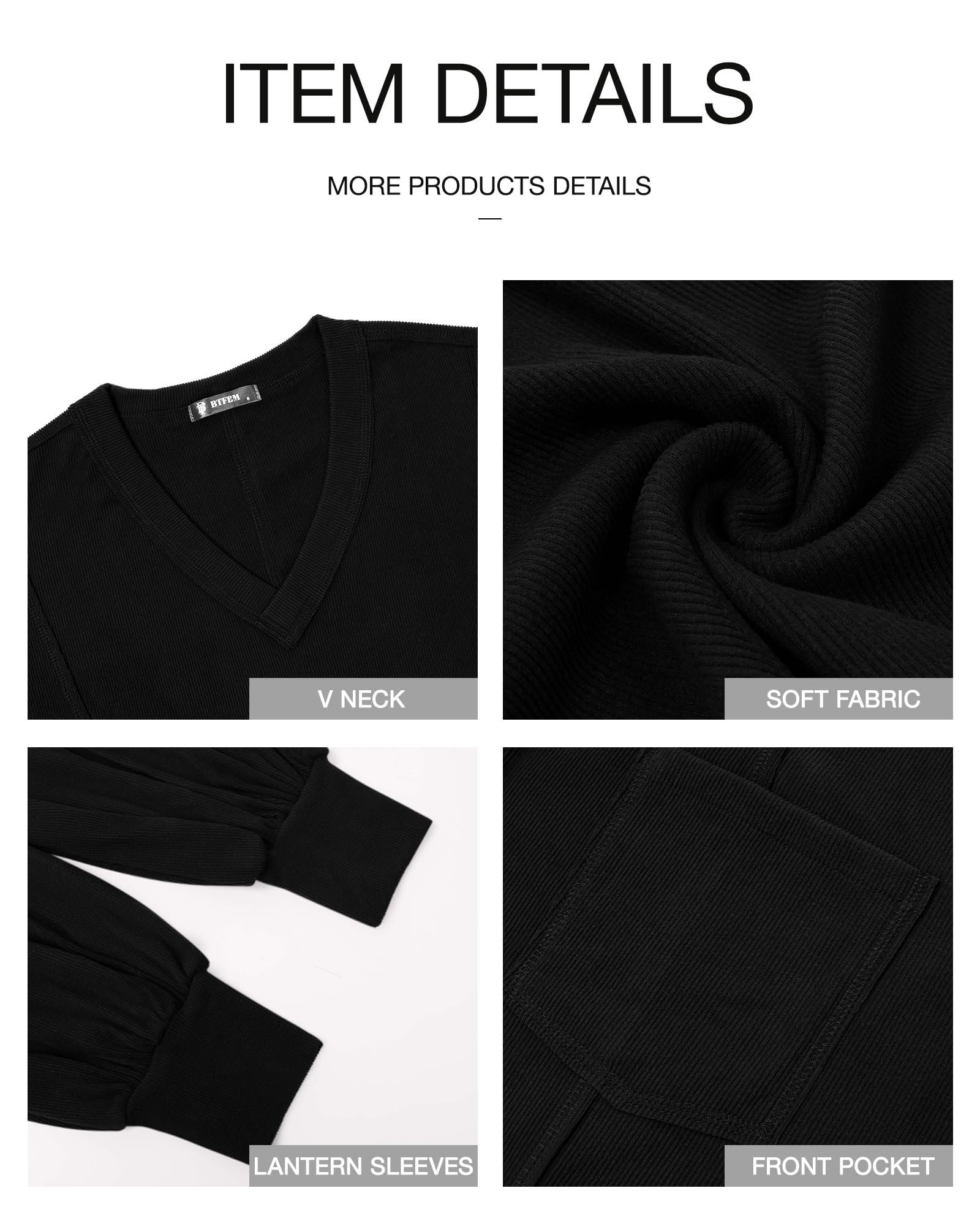 BTFBM Women's Ribbed Long Sleeve V-Neck Pullover Knit Top - Trendy Loose Fit Tunic Blouse for Spring & Summer 2025 - Perfect for Casual Outfits, Layering and Office Wear