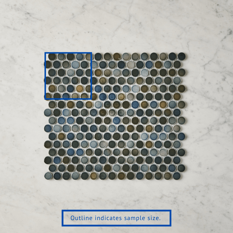 Broadwater Dark Blue Mix Gloss Penny Round Mosaic Tile Sample - Perfect for Bathroom Backsplash, Kitchen Accent Wall & Pool Designs