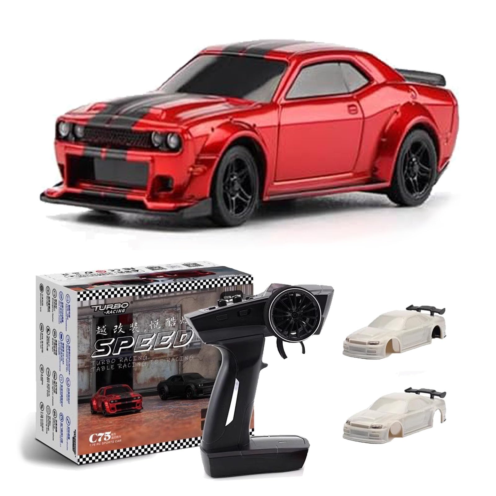 Drifty Boyz 1:76 Scale RC Drift Car - Mini Remote Control Drift Car with Underglow Lights for Kids & Adults (Red) - Perfect for Tabletop Racing, Indoor Drifting & Fun Family Playtime