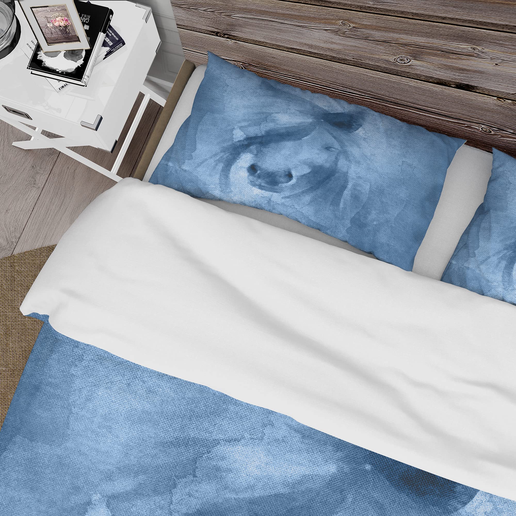 Farmhouse Horse XI Duvet Cover Set - Blue Twin Size 3-Piece All Season Bedding | Rustic Farmhouse Decor for Cozy Bedrooms & Guest Rooms