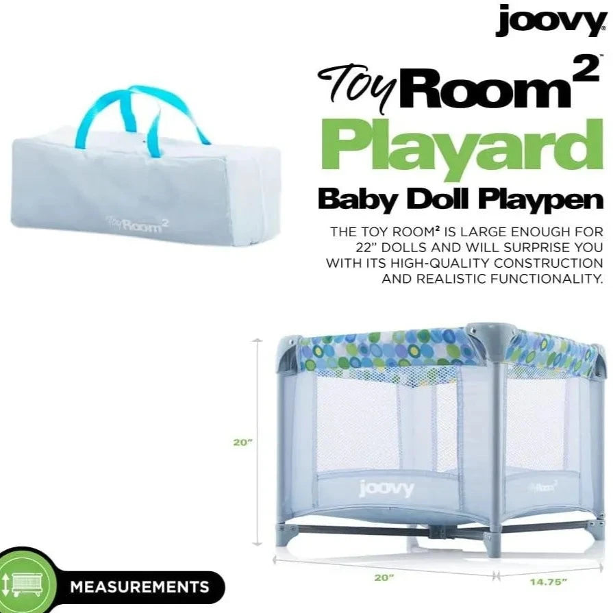 Toy Room² Playard Baby Doll Playpen with Storage Bag - Blue Dots Design, Portable Play Yard for Toddlers & Infants | Perfect for Indoor Playtime, Daycare Centers & Travel