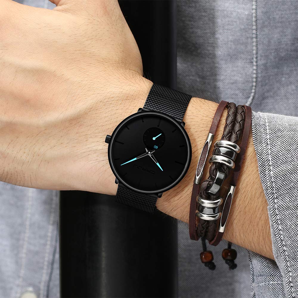 CRRJU Men's Business Slim Analog Quartz Watch - Date Display, Black Dial, Mesh Bracelet Strap | Professional Office Wear, Formal Occasions & Everyday Style
