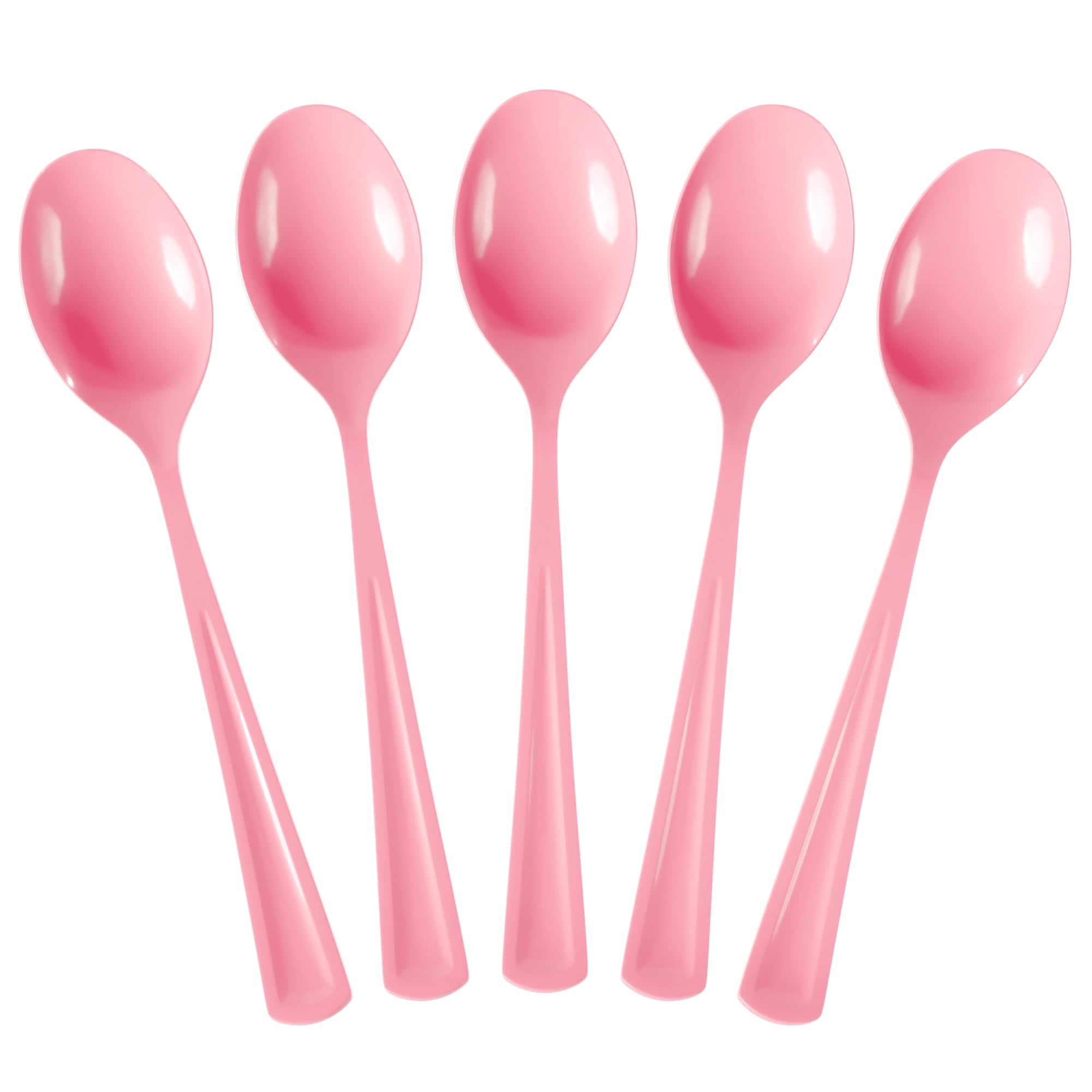 50 Pack Heavy Duty Pink Plastic Spoons - Disposable Cutlery Set for Parties, Picnics, BBQs & Events - Durable Flatware & Silverware for Home, Office & Outdoor Dining