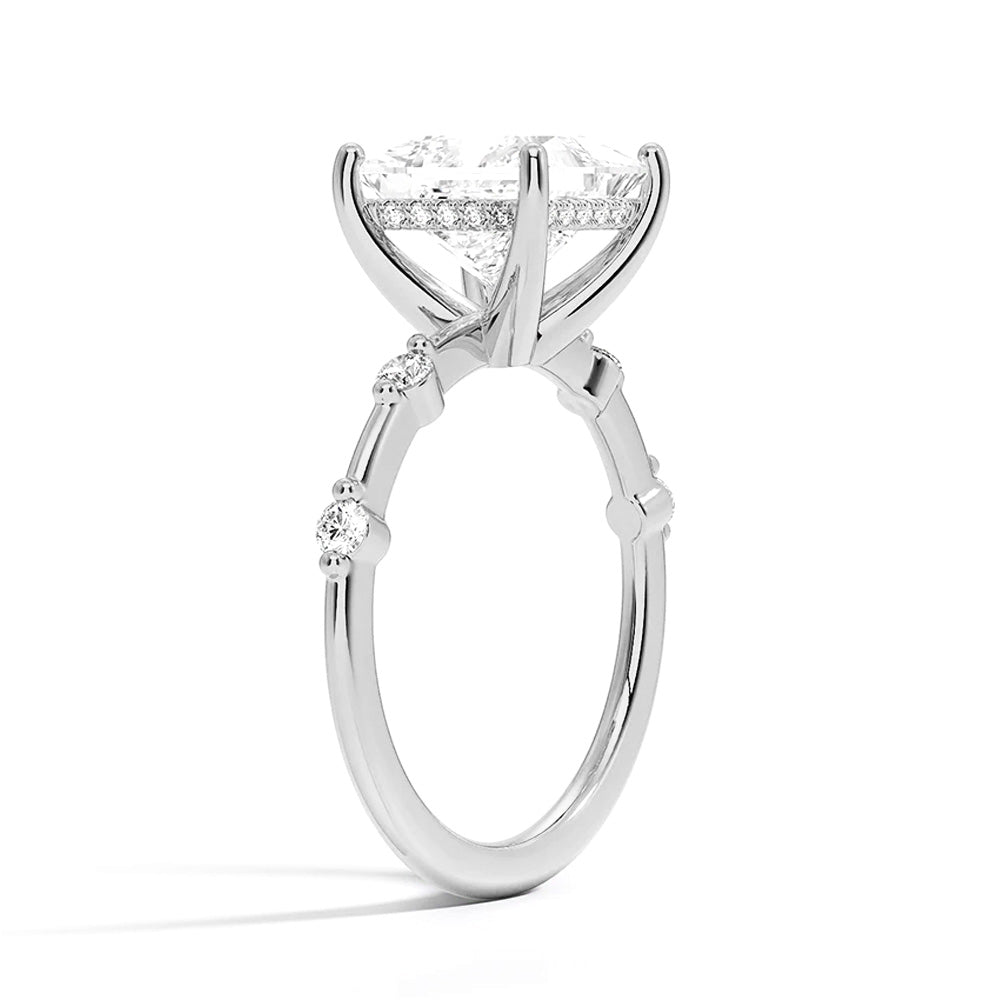 Princess Cut Moissanite Engagement Ring with Diamond Accent Band & Hidden Halo - Perfect for Proposals, Weddings & Anniversary Gifts