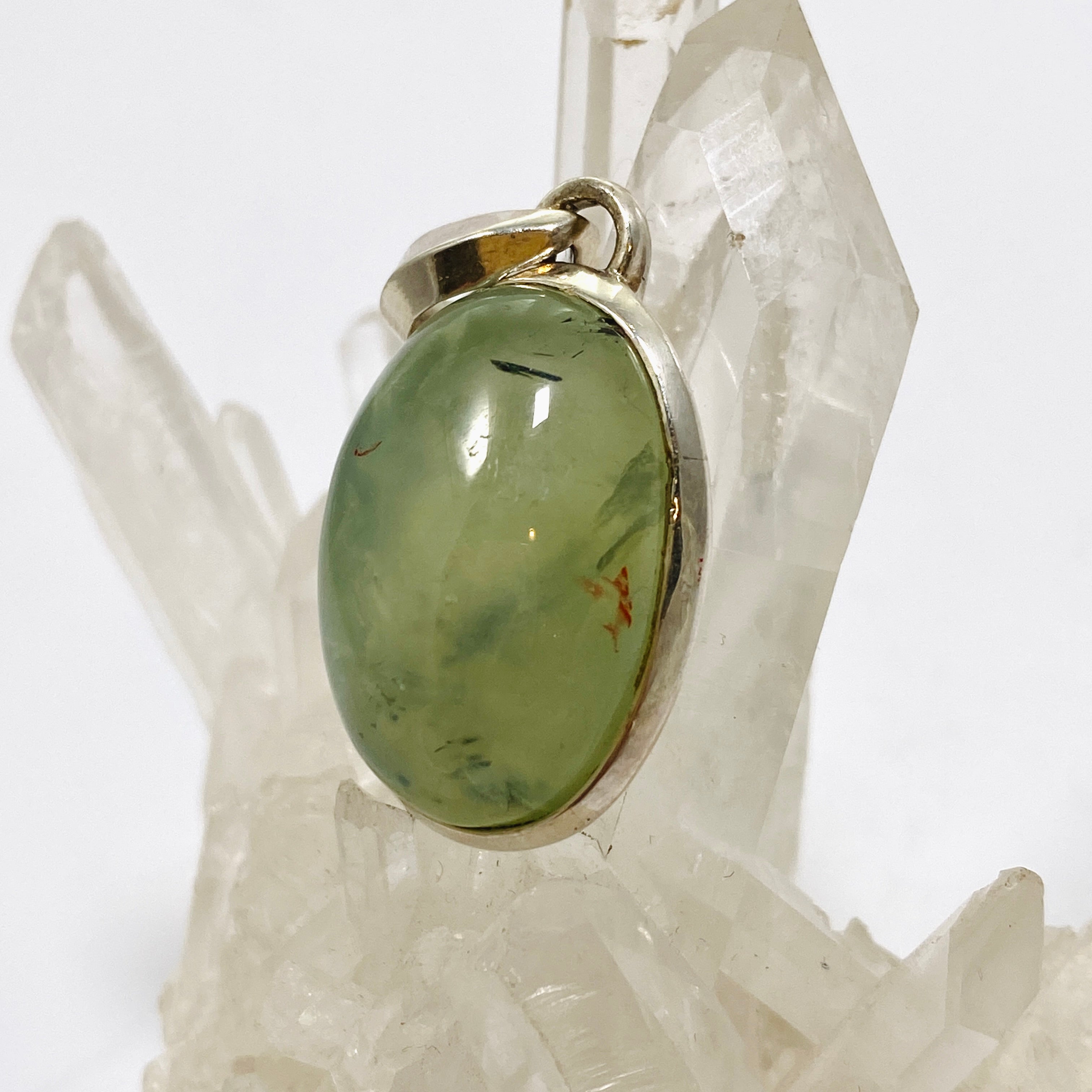 Natural Prehnite Oval Cabochon Pendant Necklace - 13mm Healing Stone Jewelry for Meditation & Spiritual Energy