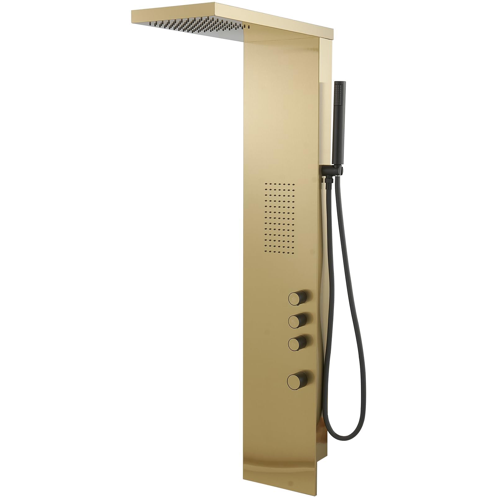 Premium Stainless Steel Shower Tower System with Rainfall Shower Head, Hand Shower & Body Jets - Brushed Gold Finish | Luxury Bathroom Upgrade for Spa-Like Experience
