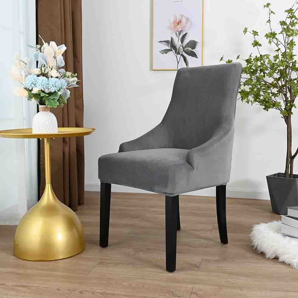 Velvet Stretch Wingback Chair Slipcover - Reusable Armchair Protector for Dining Room, Banquet & Home Decor - Machine Washable (Gray, 1 Piece) | Perfect for Sofa, Living Room & Office Furniture Protection