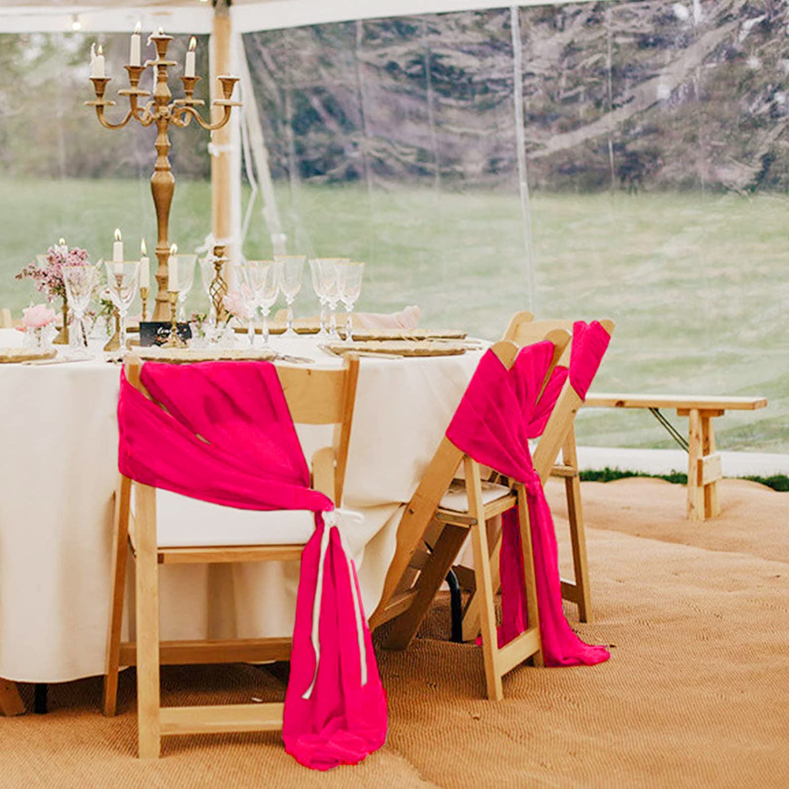 AMZLOKAE Fuchsia Chiffon Table Runner Set of 2 - Elegant Sheer Wedding Tablecloth for Rustic Dining Room, Party Decor, Picnic & Home Celebration (Hot Pink, 108x14 Inch) | Perfect for Weddings, Anniversaries, Baby Showers & Outdoor Events
