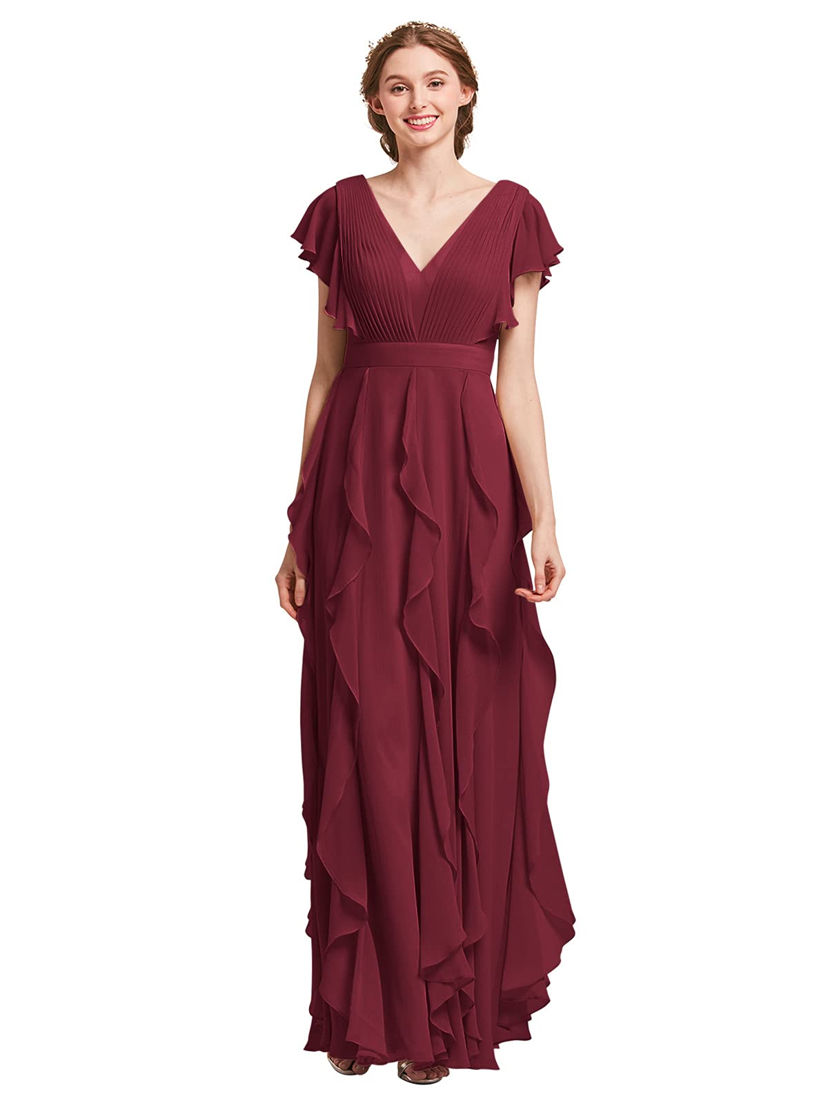 Elegant AW BRIDAL Long Chiffon Bridesmaid Dresses with Sleeves - Plus Size Formal Gowns for Women | Perfect for Weddings, Proms & Special Occasions
