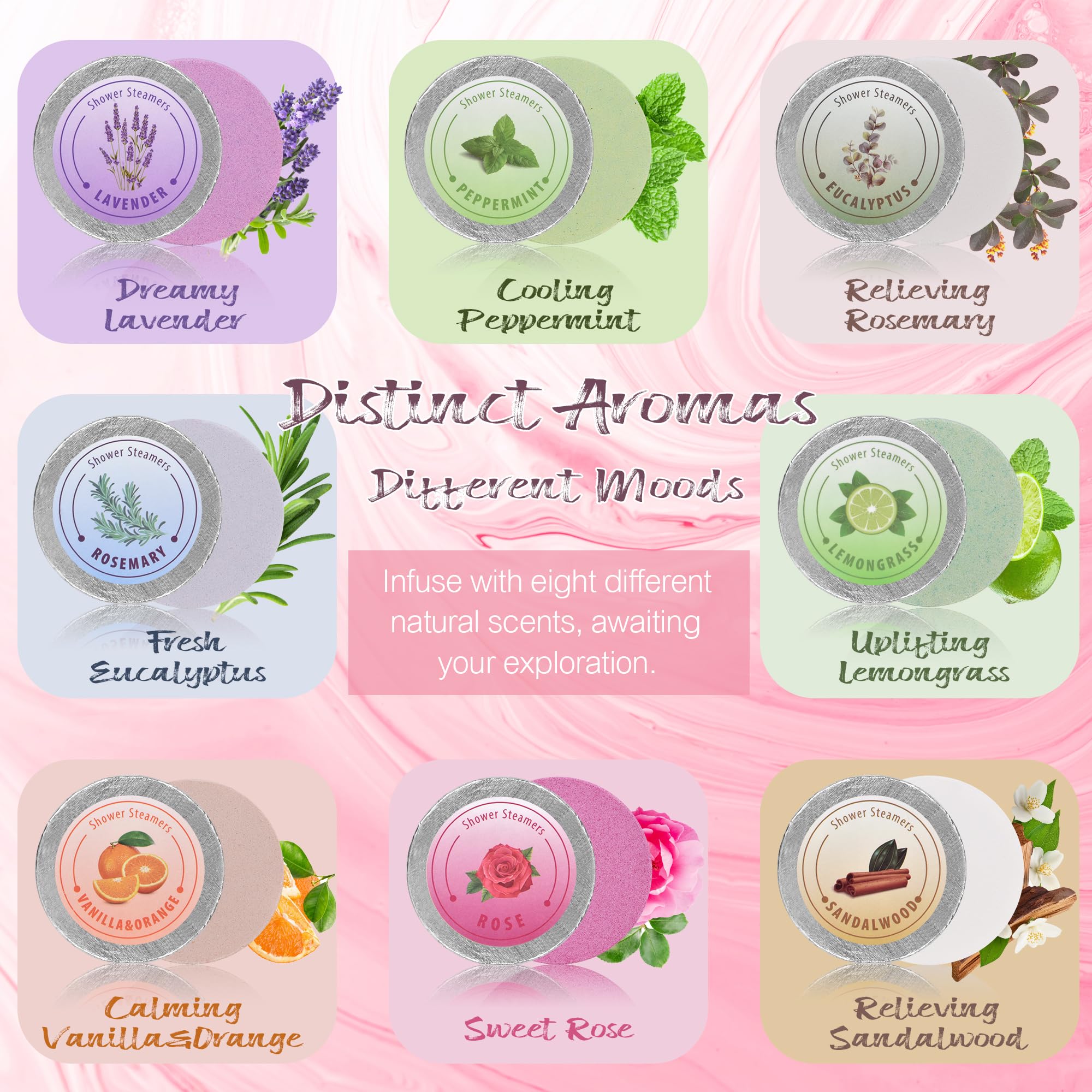 2024 Organic Aromatherapy Shower Steamers - 8 Pack Essential Oil Shower Bombs for Nasal Relief, Stress Relief & Relaxation | Perfect Birthday Gifts for Women, Self Care Gifts for Girls, Stocking Stuffers for Friends & Family | Use in Bathroom for Spa-Like Experience, Morning Refreshment & Nighttime Relaxation
