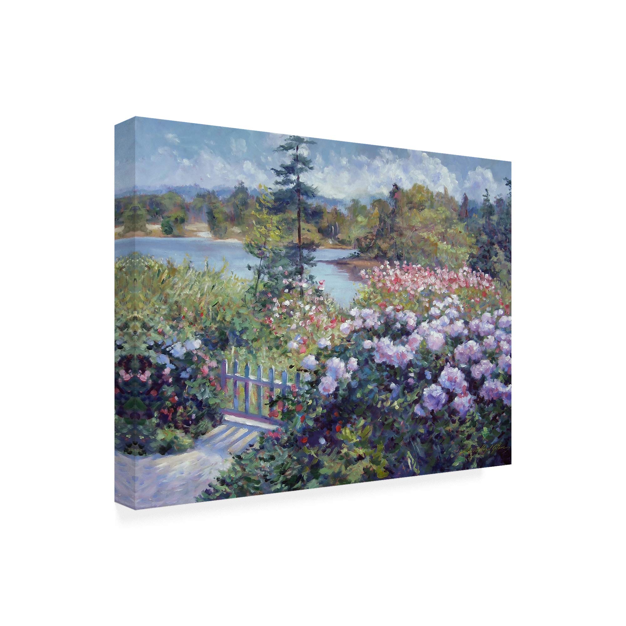 David Lloyd Glover Summer Garden at The Lake Fine Art Print - 35x47 Inches Wall Decor for Living Room, Bedroom & Office - Landscape Painting for Home & Office Decoration