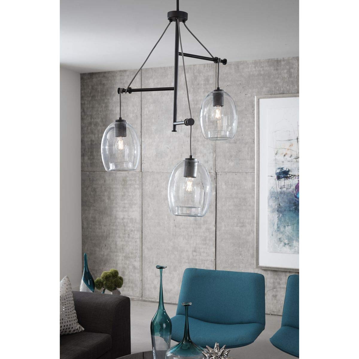Caisson Collection 3-Light Clear Glass Global Pendant Light Fixture in Graphite - Modern Dining Room Lighting for Kitchen Island, Entryway, and Living Room Decor