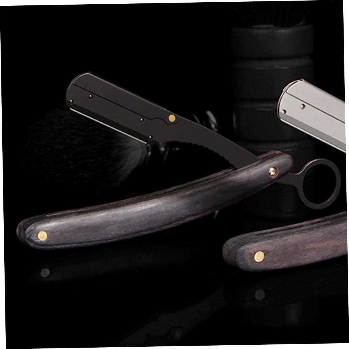 IPetBoom Folding Knife Holder - Professional Barber Tool for Hairdressing, Shaver Razor, Trimmer Head & Foil Razor Blades - Durable Black Wood Design for Men's Grooming & Bald Head Shaving