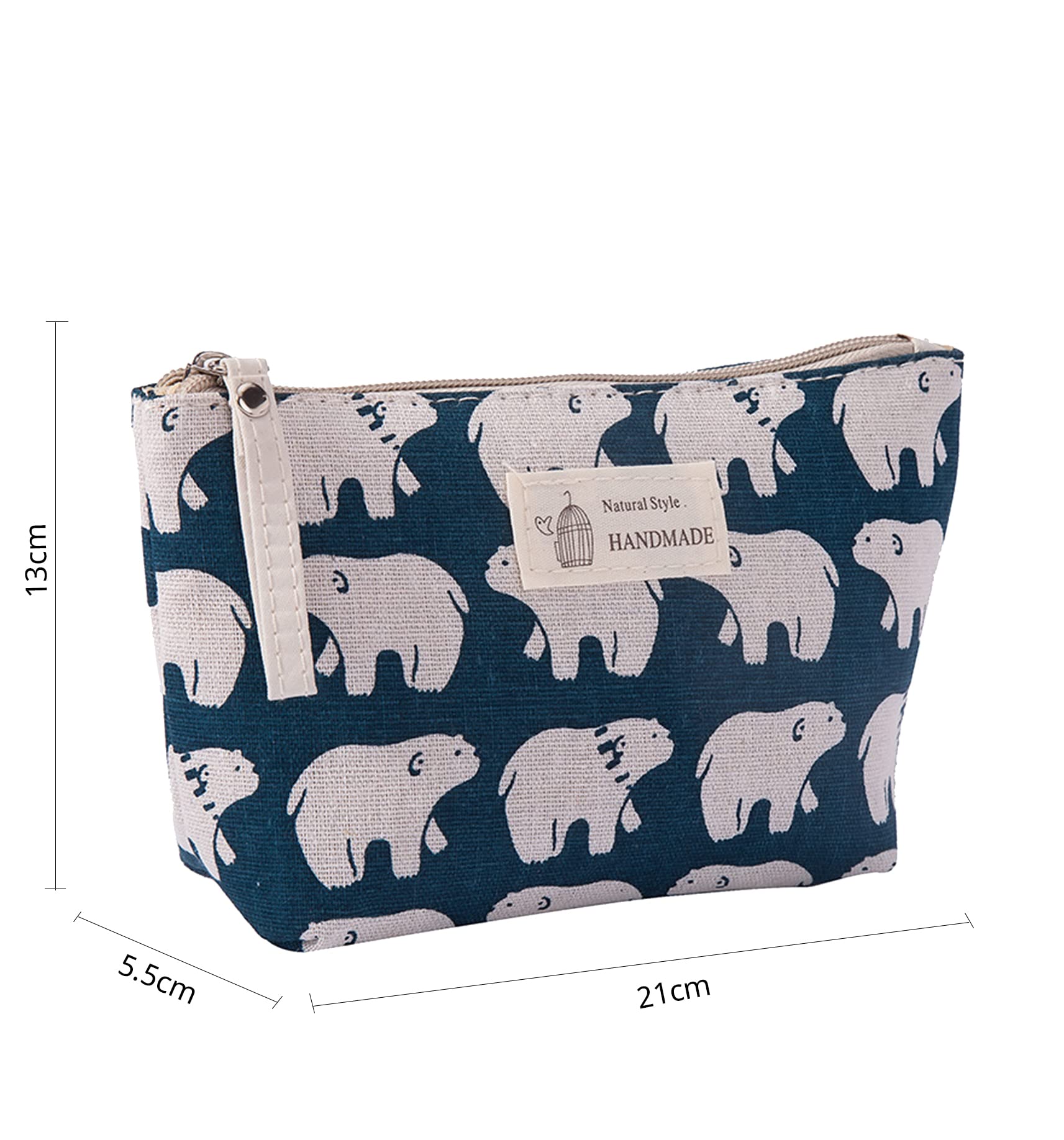 House of Quirk Printed Canvas Cosmetic Bag - Waterproof Makeup Organizer Pouch with Zipper for Women & Girls | Multi-Functional Travel Toiletry Case for Vacation, Gym, Beach (Blue/White Polar Bear Design)