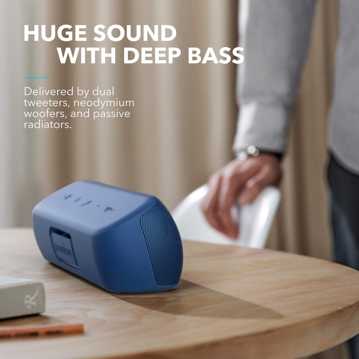 Anker Soundcore Motion+ Bluetooth Speaker - 30W Hi-Res Audio, Enhanced Bass & Treble, Wireless HiFi with App Control, Custom EQ, 12H Playtime, IPX7 Waterproof, USB-C (Renewed, Blue) - Perfect for Outdoor Adventures, Pool Parties & Home Entertainment