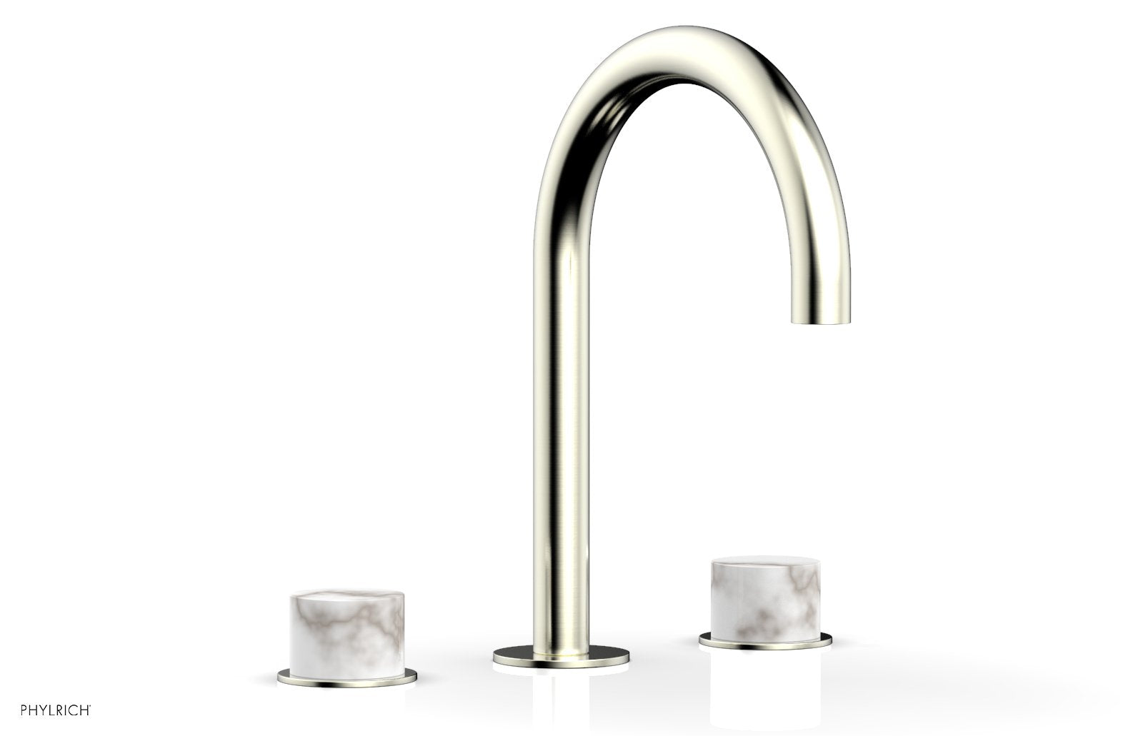 BASIC II Widespread Bathroom Faucet with White Marble Handles - 8 Inch Centerset, Brushed Nickel Finish for Modern Vanity Sinks (Model 230-03) - Perfect for Guest Bathrooms and Powder Rooms