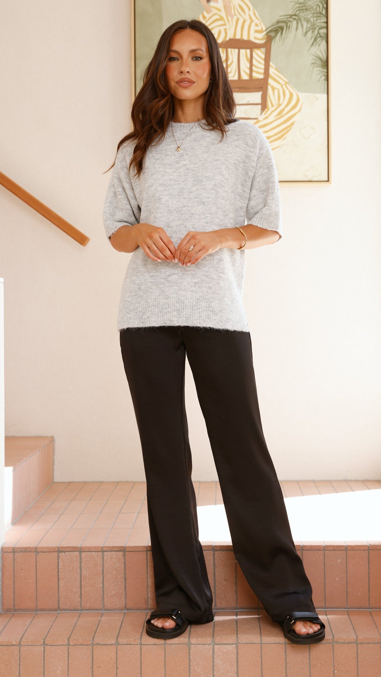 Women's Chelsea Knit Tee - Soft Grey Cotton T-Shirt for Casual Wear & Layering | Perfect for Everyday Outfits & Weekend Style