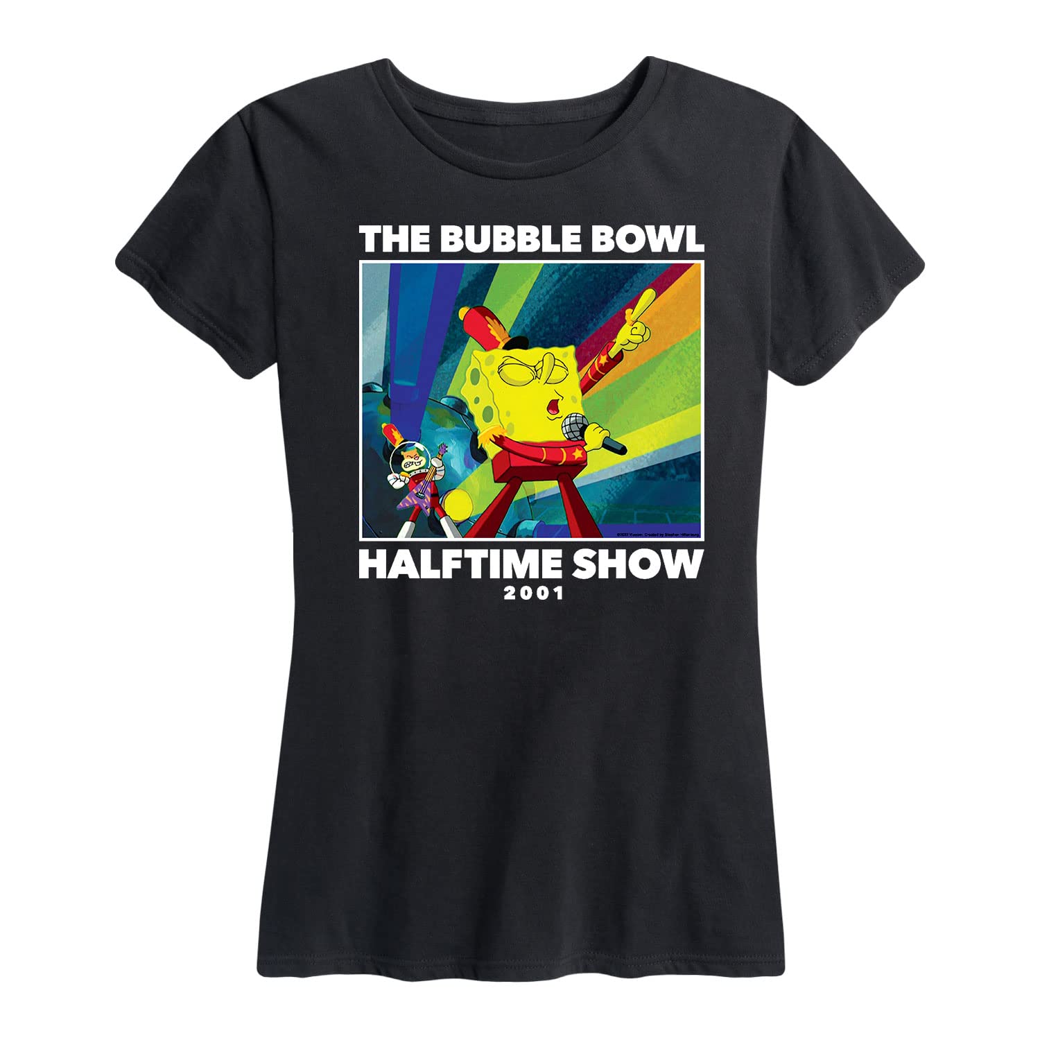 HYBRID APPAREL Spongebob Squarepants Bikini Bottom Bubble Bowl Super Band Women's Short Sleeve T-Shirt - Cartoon Graphic Tee for Casual Wear, Cosplay & Spongebob Fans