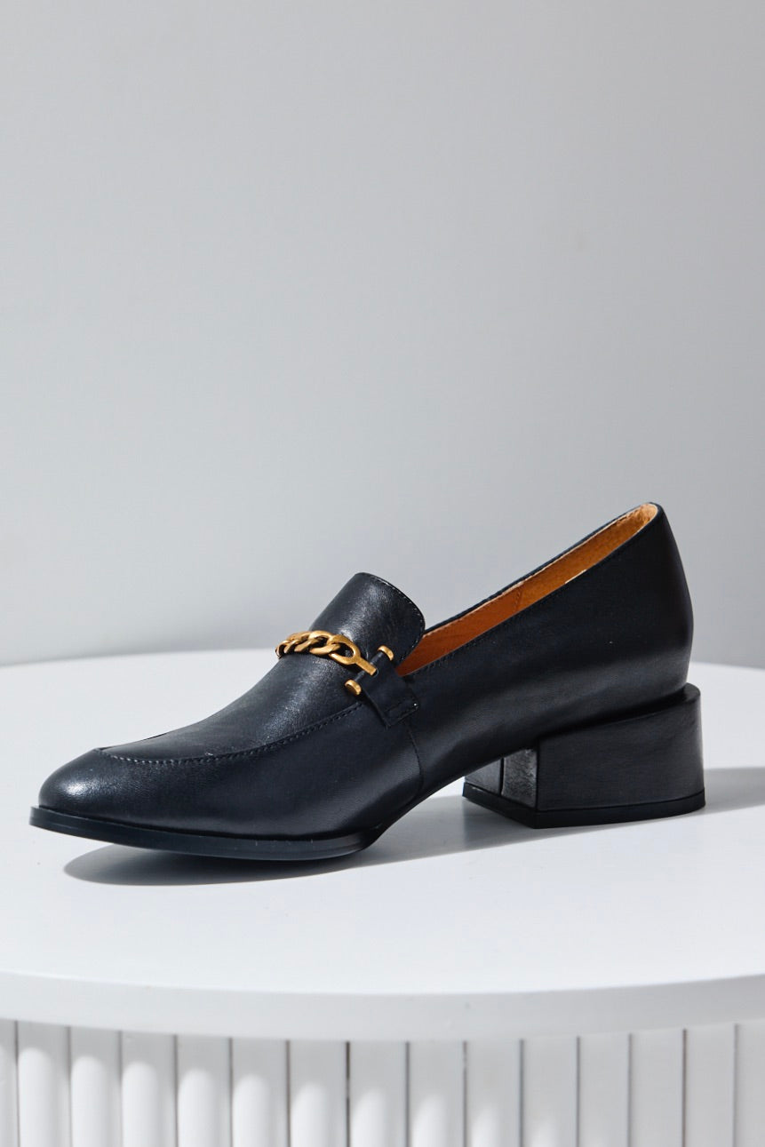 Premium Castella Black Leather Loafers with Gold Chain Detail - Stylish & Comfortable Slip-On Shoes for Men, Perfect for Business Casual, Office Wear & Formal Occasions