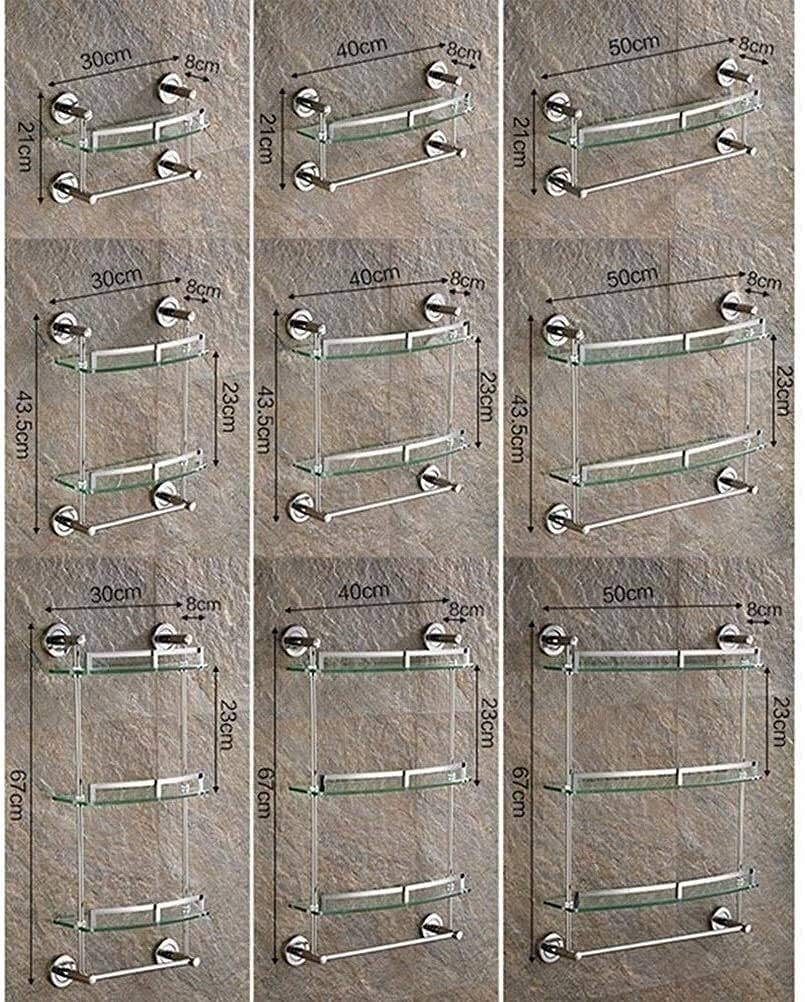 Stainless Steel Wall Mounted Bathroom Shelf with Towel Rail & Hooks - 2 Tier Corner Storage Organizer (50cm) - Perfect for Small Bathrooms, Showers & Vanity Organization