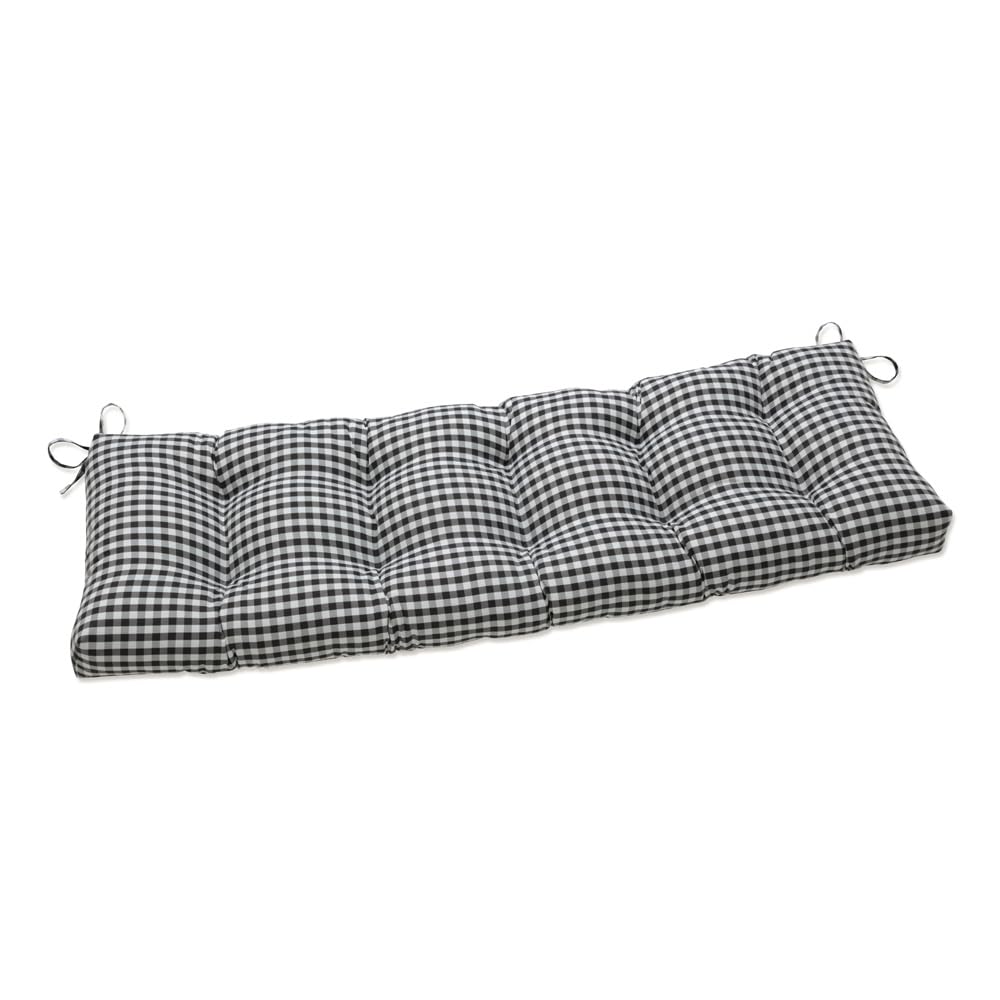 Pillow Perfect Dawson Pewter Tufted Bench/Swing Cushion - Indoor/Outdoor Waterproof Black Seat Cushion (1-Pack) for Patio, Garden, Porch & Living Room Furniture
