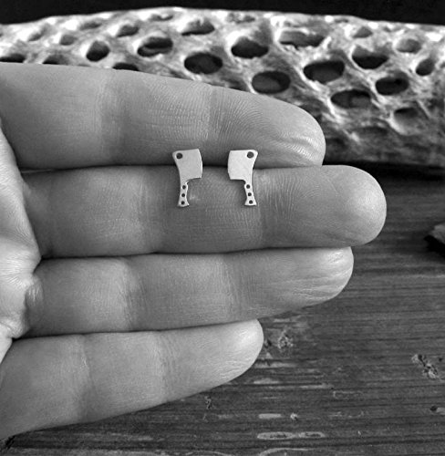 Handmade Oxidized Sterling Silver Butcher Knife Cleaver Stud Earrings - USA Made, Gothic Punk Jewelry for Women & Men - Perfect for Halloween, Cosplay & Edgy Fashion