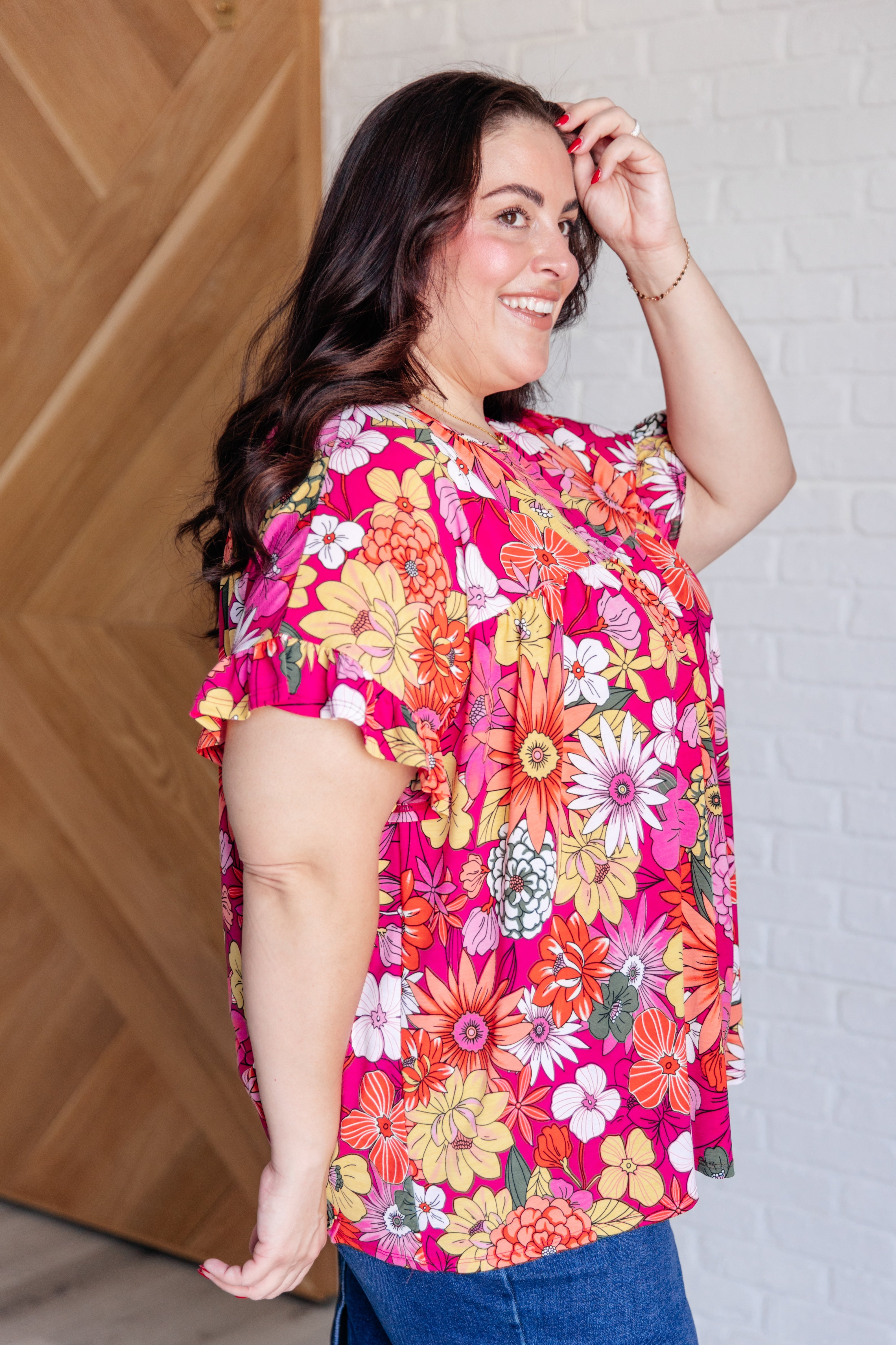 Flit About Floral Top in Pink - Women's Flowy Blouse with Floral Print | Perfect for Spring Outfits, Date Nights & Summer Vacations