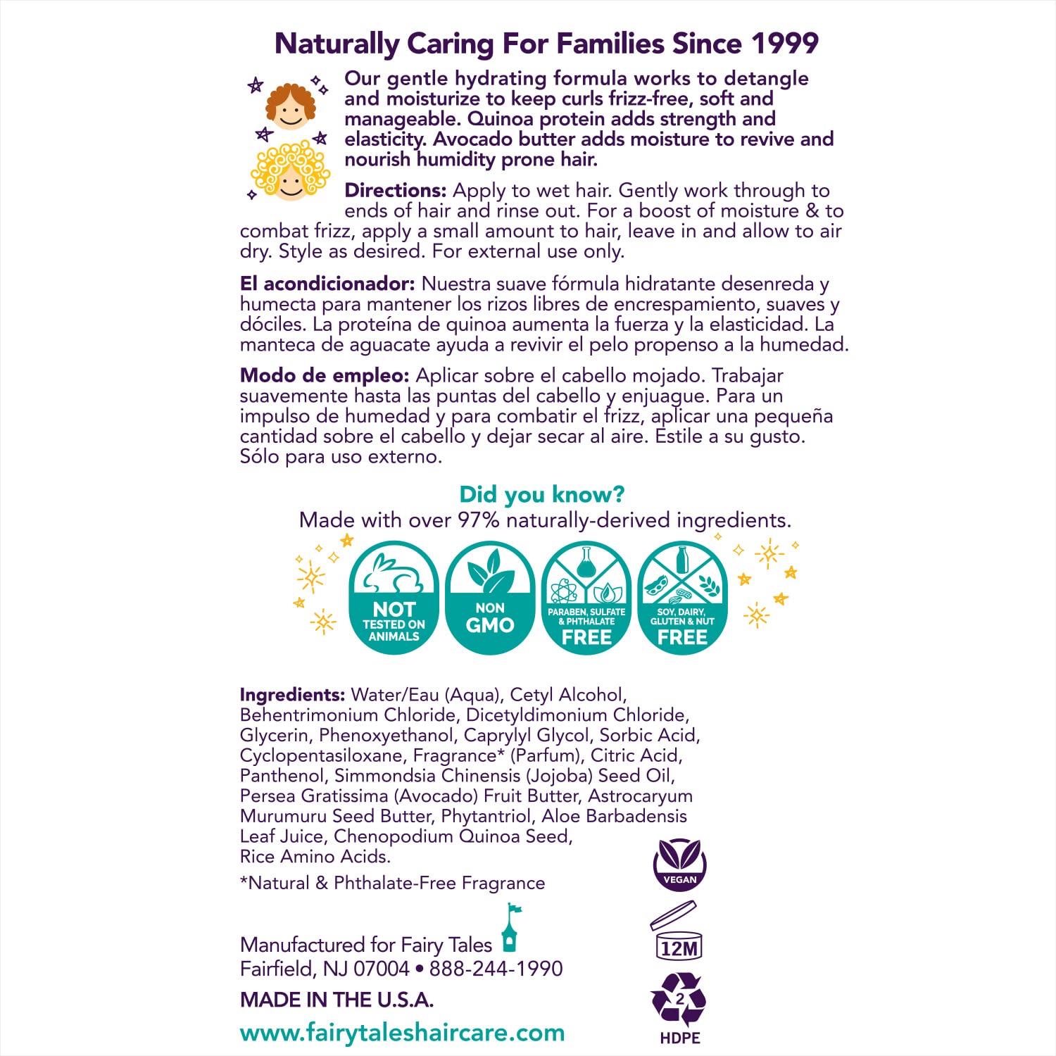 Fairy Tales Curly Q Kids Conditioner - Hydrating & Detangling for Curly, Coily & Multi-Cultural Hair - Paraben, Sulfate, Gluten & Nut Free - 32 oz - Perfect for Daily Hair Care & Gentle on Sensitive Scalps