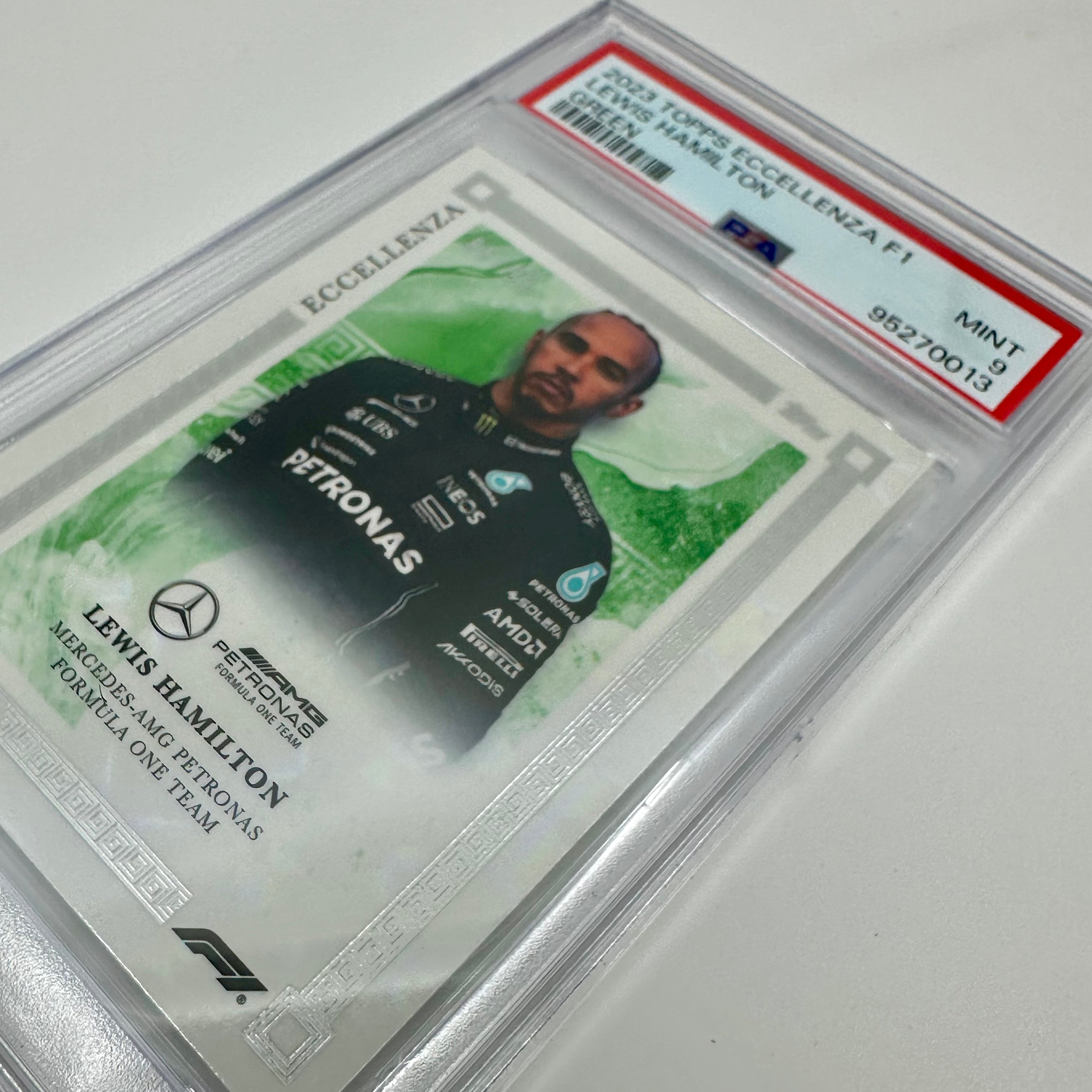 PSA 9 Graded 86/99 Lewis Hamilton Green 2023 Eccellenza Racing Card - Perfect for F1 Collectors & Sports Memorabilia Enthusiasts
