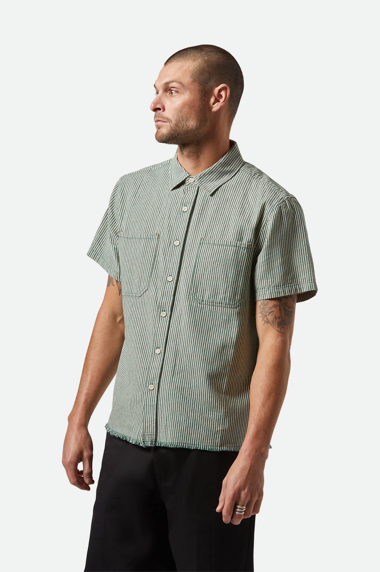 Men's Short Sleeve Button Down Shirt - Pine Needle/Whitecap Plaid Casual Shirt for Summer, Outdoor Activities & Business Casual Wear