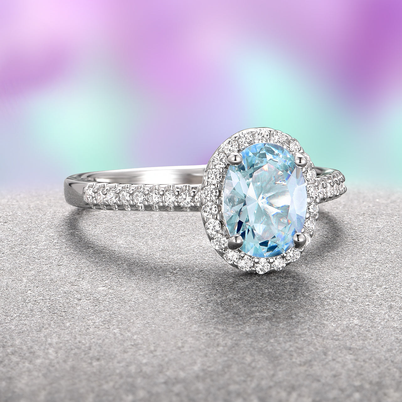 14K White Gold Iris Oval Aquamarine Engagement Ring - Elegant Wedding Jewelry for Brides & Anniversary Gifts