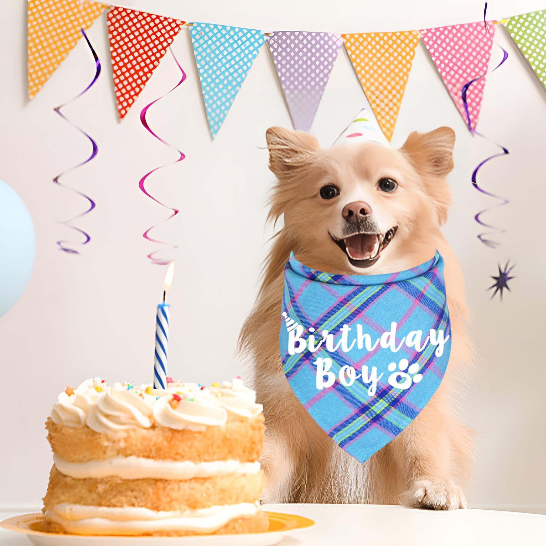 Dog Birthday Bandana for Small Dogs - Adjustable Light Blue Pet Bandana with Multi-Size Options | Perfect for Birthday Parties, Photo Shoots & Special Occasions