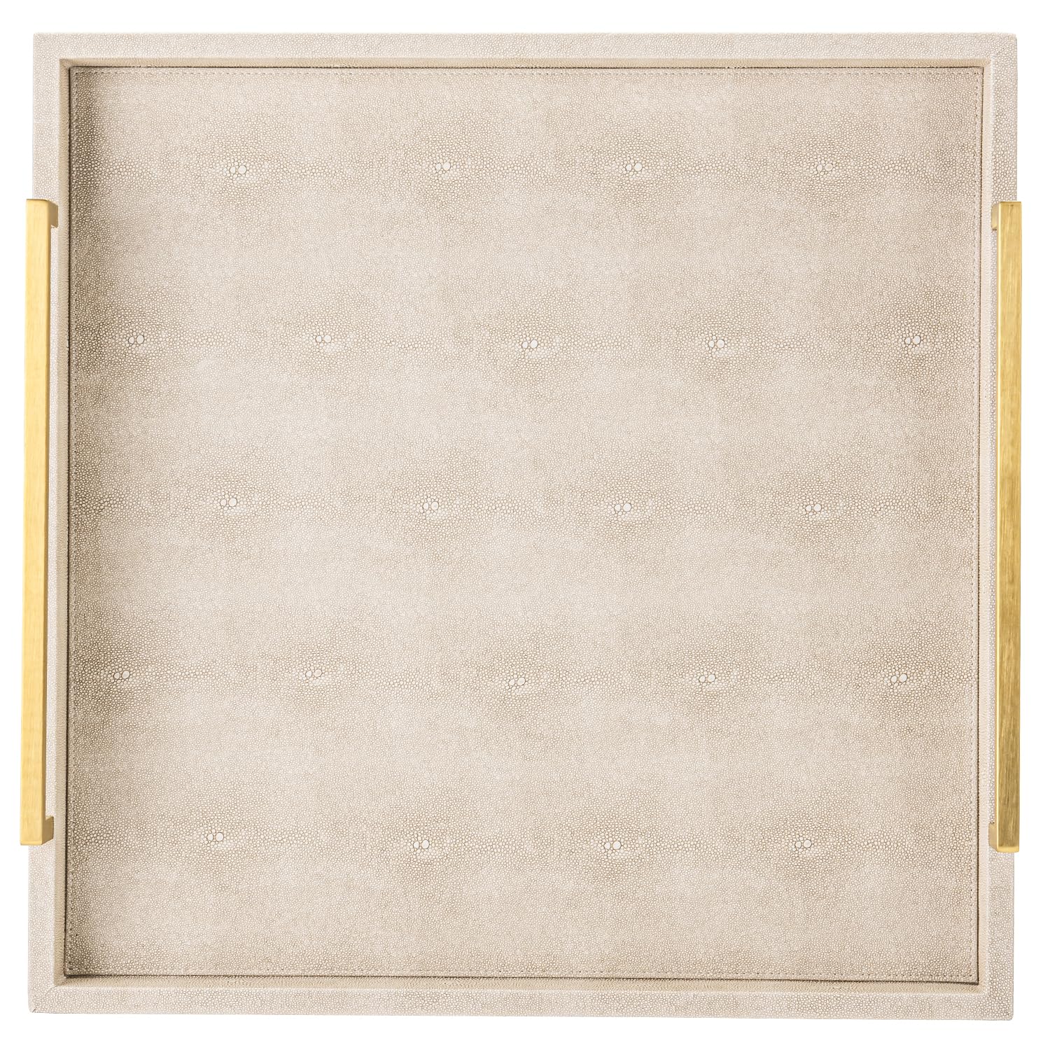 Large Square Shagreen Leather Ottoman Tray with Gold Handles - Decorative Coffee Table Tray for Living Room, Bedroom & Office Organization | Perfect for Serving, Display & Home Decor