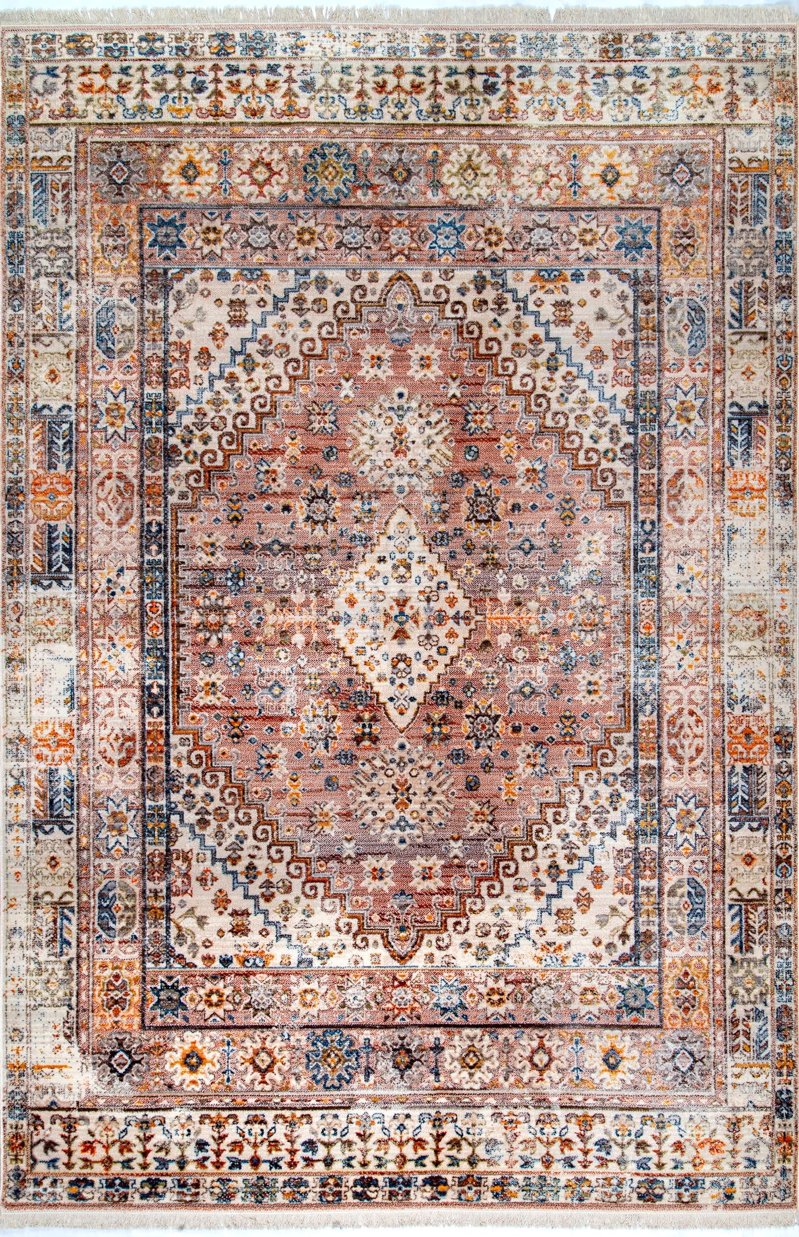 Distressed Medallion Area Rug in Khaki - Vintage Bohemian Style for Living Room, Bedroom & Office Decor