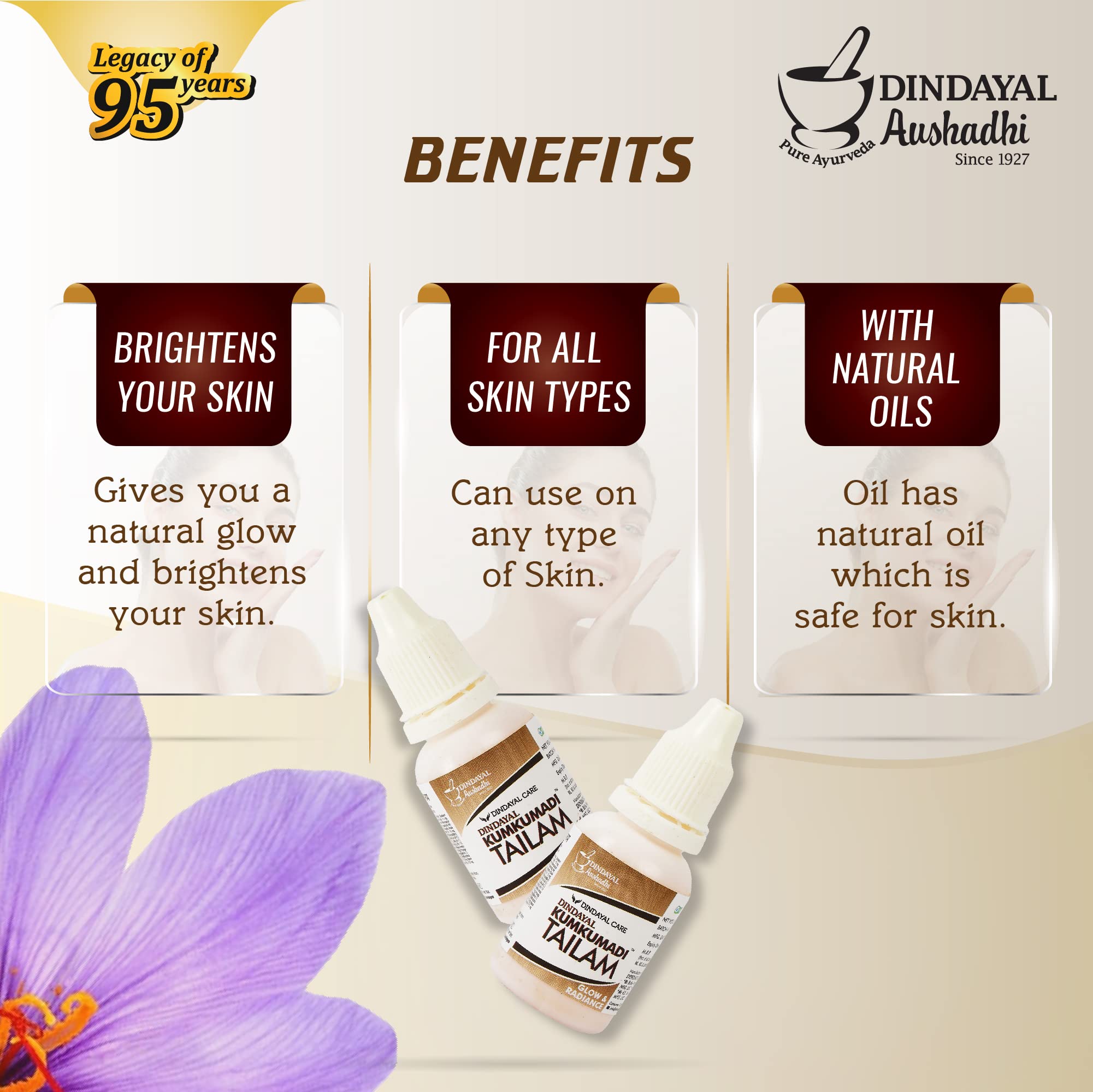 Kumkumadi Tailam Ayurvedic Face Oil for Acne, Dark Spots & Skin Brightening | 100% Natural Beauty Treatment for Clear, Glowing Skin | Perfect for Daily Skincare Routine & Nighttime Regimen (15ml)