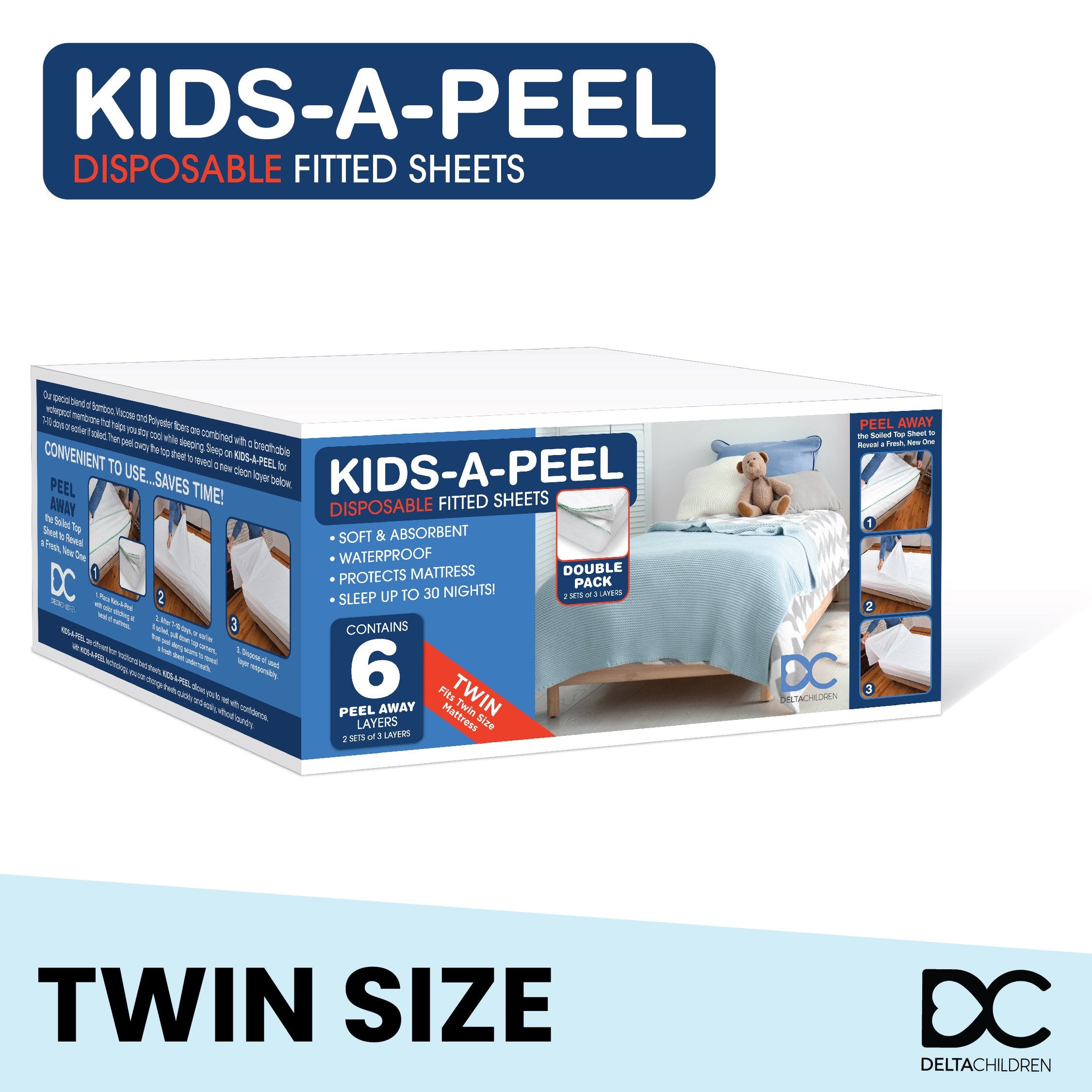 6 Pack Kids A Peel Disposable Fitted Sheets - Waterproof & Breathable Soft Bed Pads for Mattress Protection - Perfect for Travel, Daycare, and Potty Training