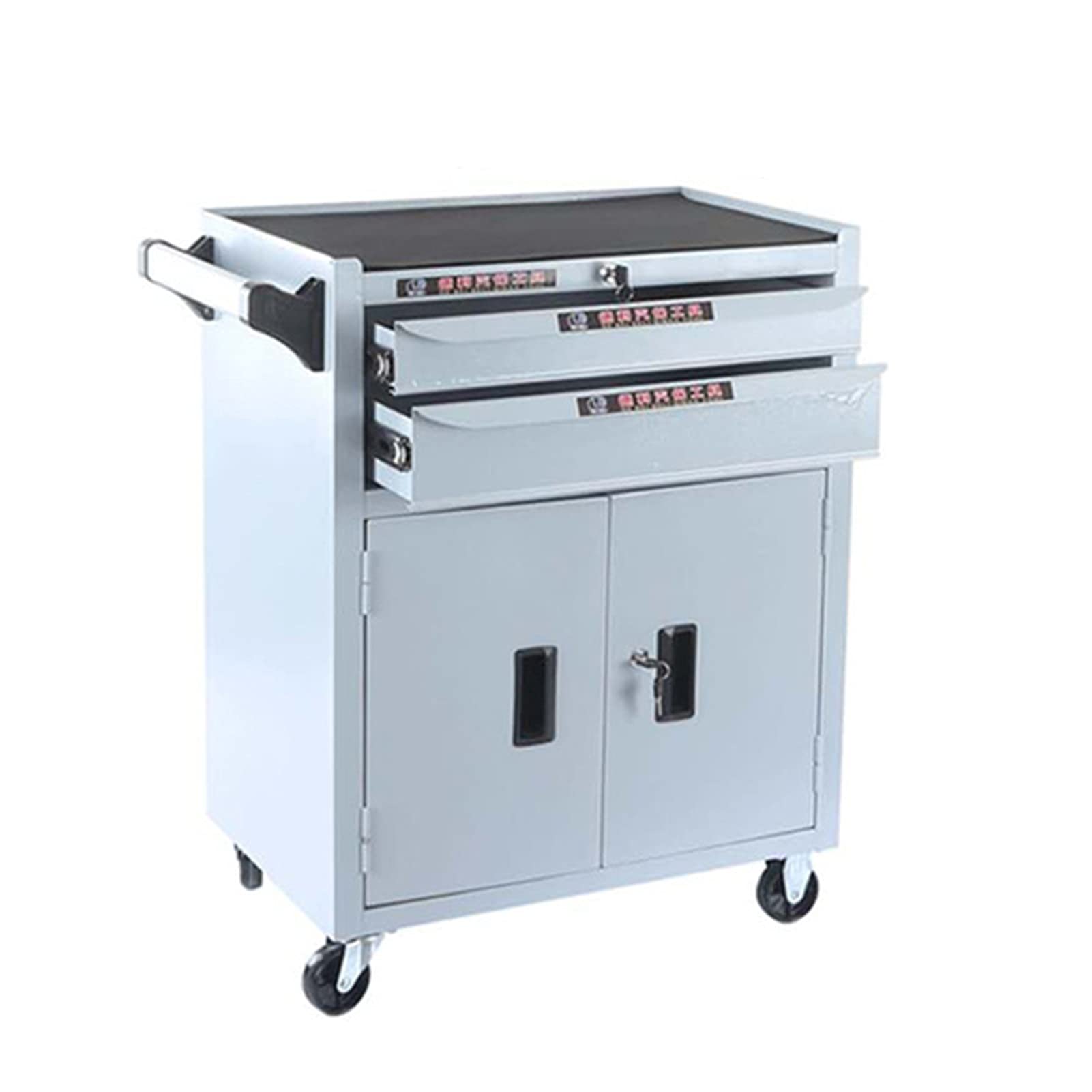 Heavy Duty 2-Drawer Rolling Tool Cart with Wheels & Cabinet - Gray Tool Box Organizer for Mechanics, DIY & Garage Storage | Perfect for Automotive Repair, Workshop Organization & Home Improvement Projects
