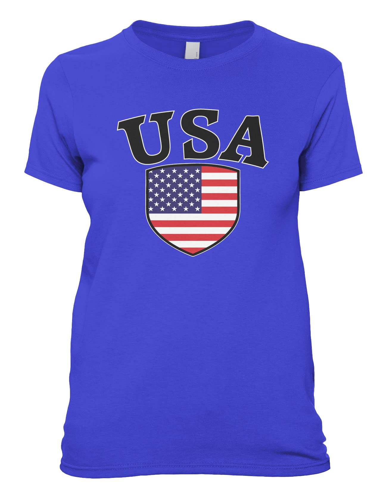 American Flag Women's T-Shirt - Patriotic USA Crest Shield Design | Perfect for 4th of July, Memorial Day & Independence Day Celebrations