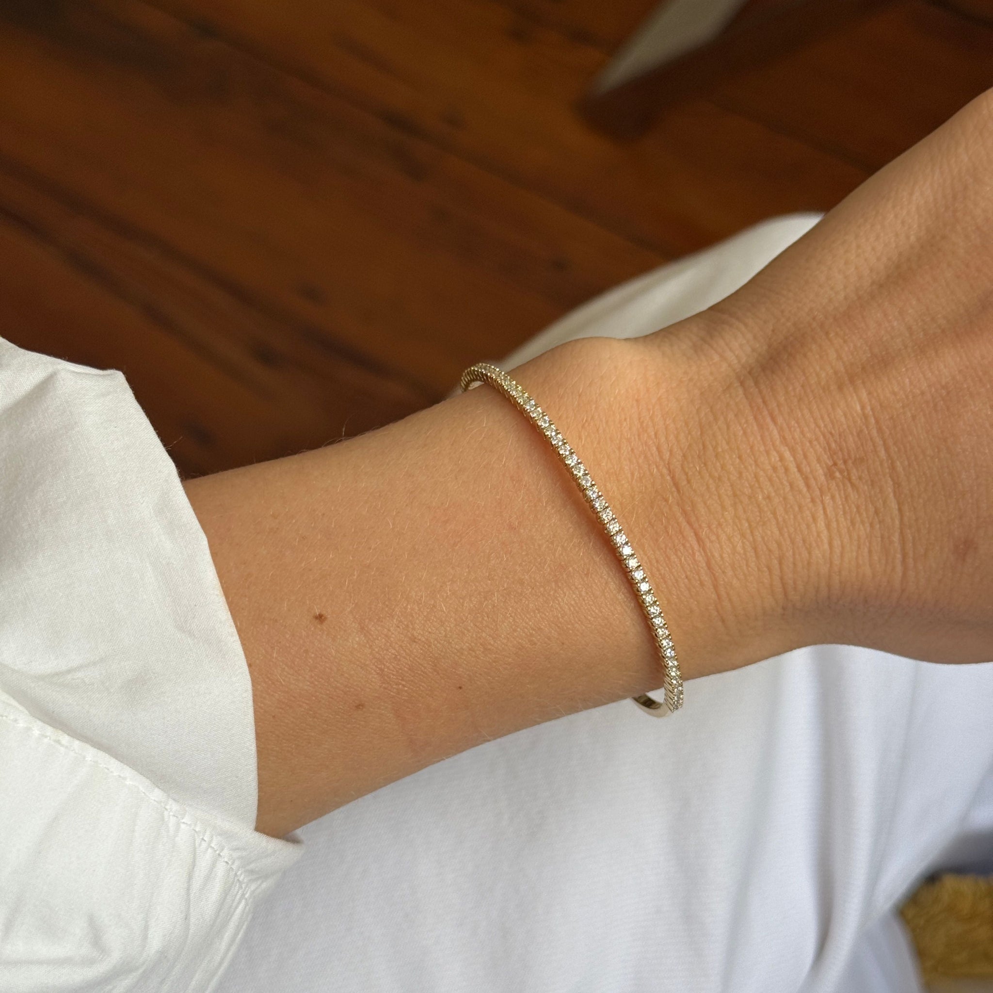 0.89ctw Diamond Tennis Bracelet in 14K Yellow Gold - Flexible & Elegant Bangle for Women - Perfect for Weddings, Parties & Everyday Wear
