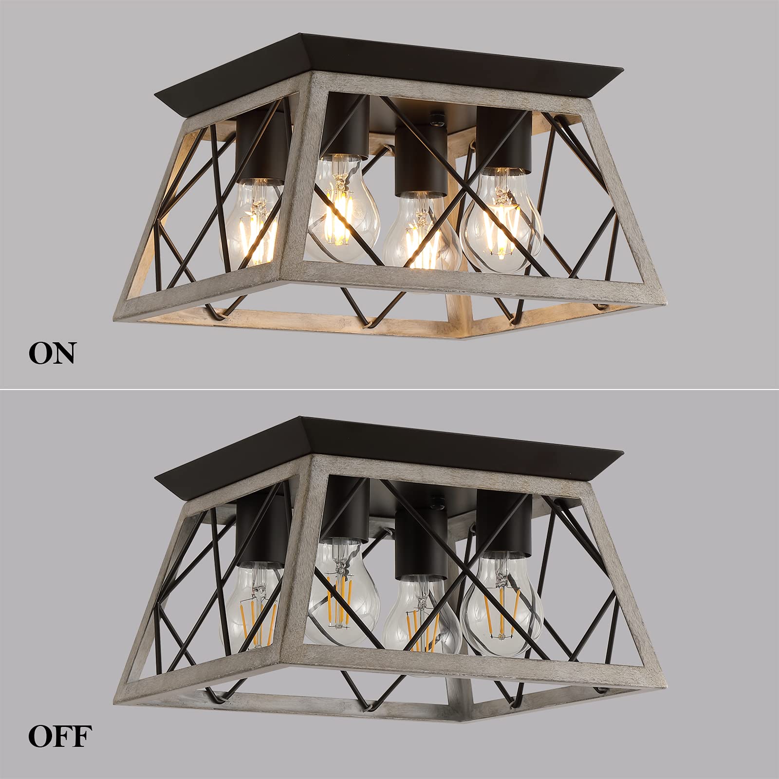 Q&S 5-Lights Rectangular Chandelier & 4-Lights Flush Mount - Rustic Farmhouse Dining Room Lighting Fixture for Kitchen Island, Hallway, Entryway & Foyer | Perfect for Modern Farmhouse Decor & Open Concept Spaces