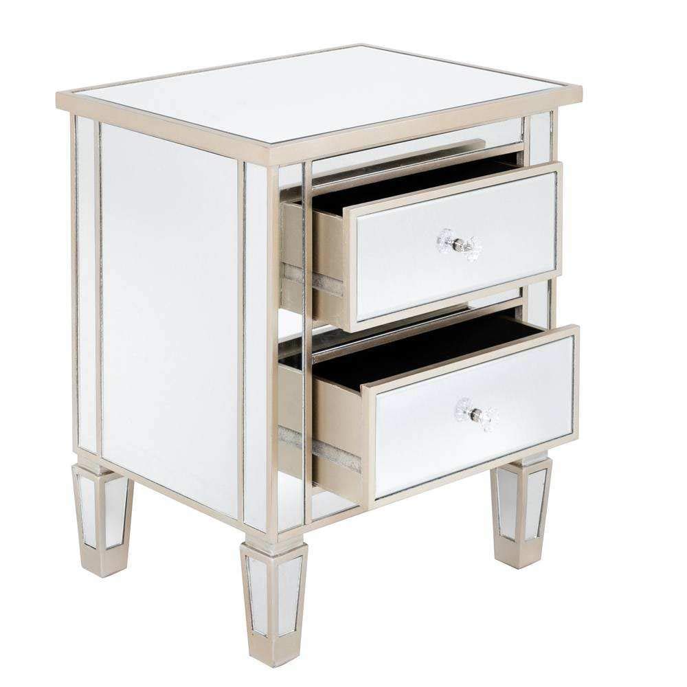 Mirror Finished 2 Drawer Nightstand - Silver & Rose Gold Bedside Table with Storage | Perfect for Bedroom, Living Room & Small Spaces