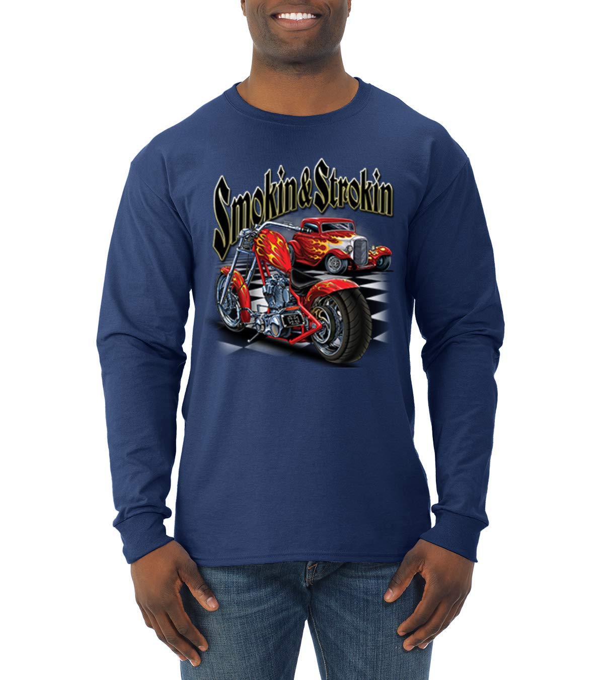 Vintage Red Hot Rod & Motorcycle Long Sleeve Shirt for Men - Classic Car & Bike Enthusiast Tee - Perfect for Biker Rallies, Car Shows & Casual Wear
