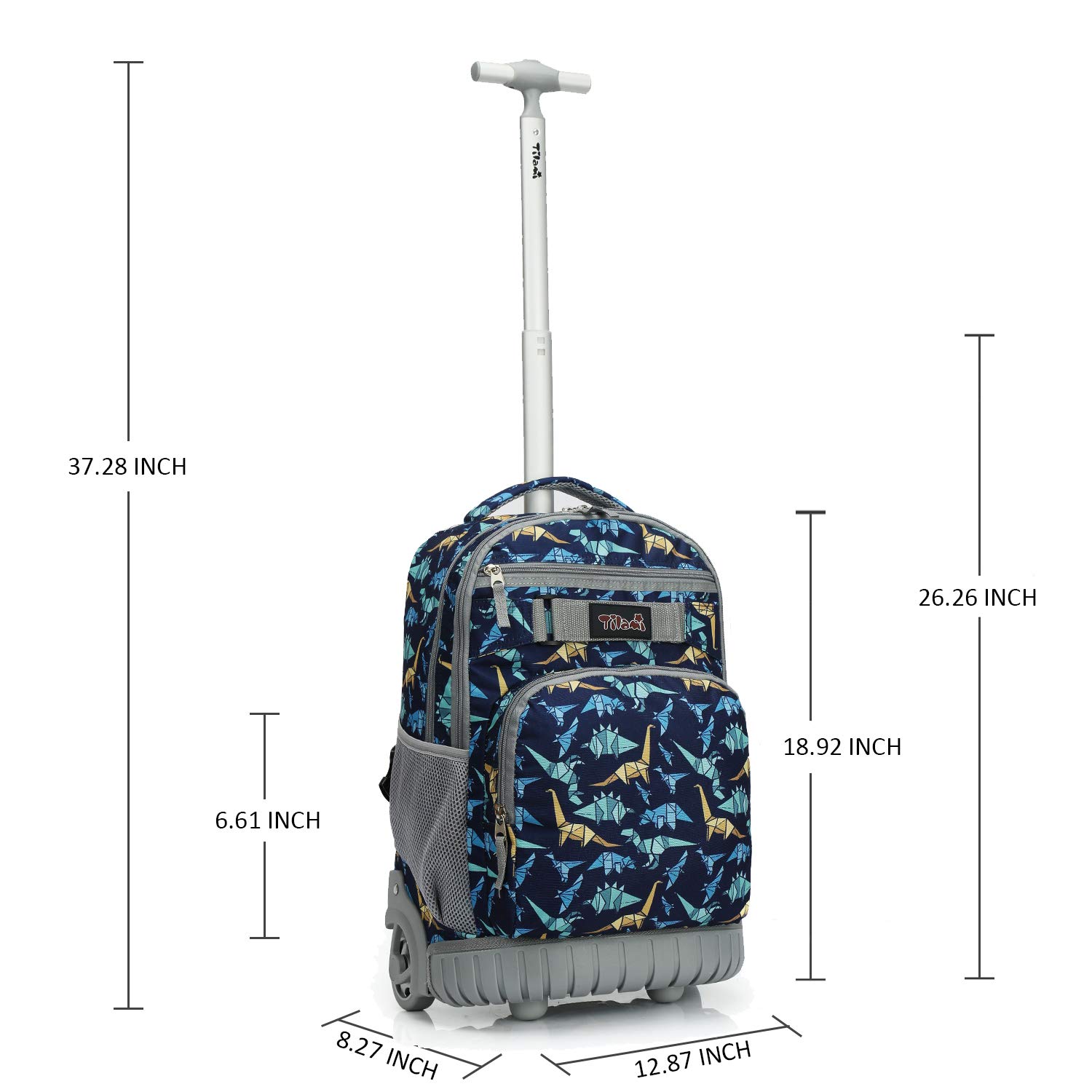 Tilami 19 Inch Rolling Backpack with Lunch Bag - Wheeled Laptop Backpack for School, Travel & Work - Dinosaur Print Design for Kids & Teens - Perfect for Commuting, Air Travel & Daily Use
