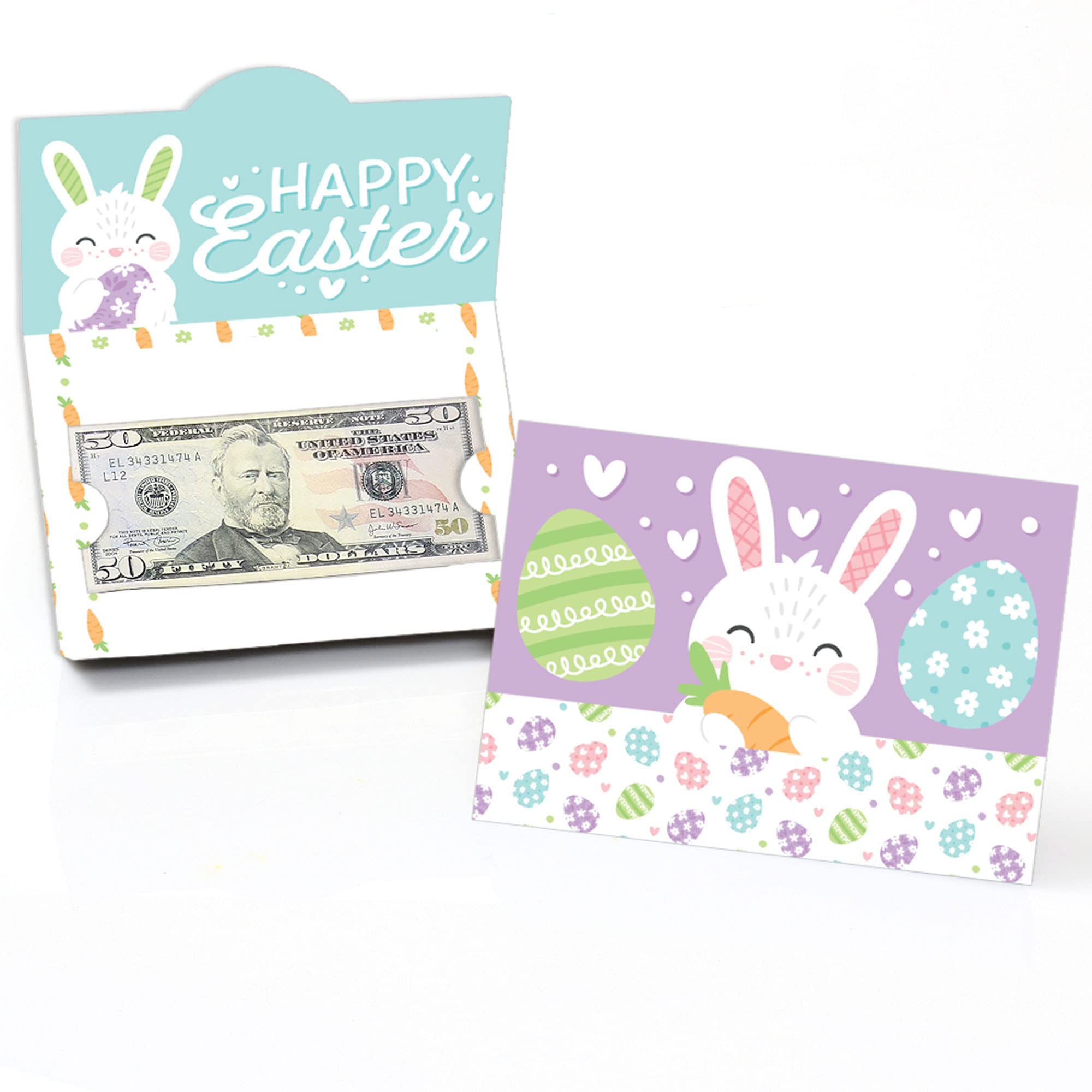 Big Dot of Happiness Spring Easter Bunny Money & Gift Card Holders - Set of 8 for Easter Party Favors, Egg Hunt Prizes & Holiday Gift Giving