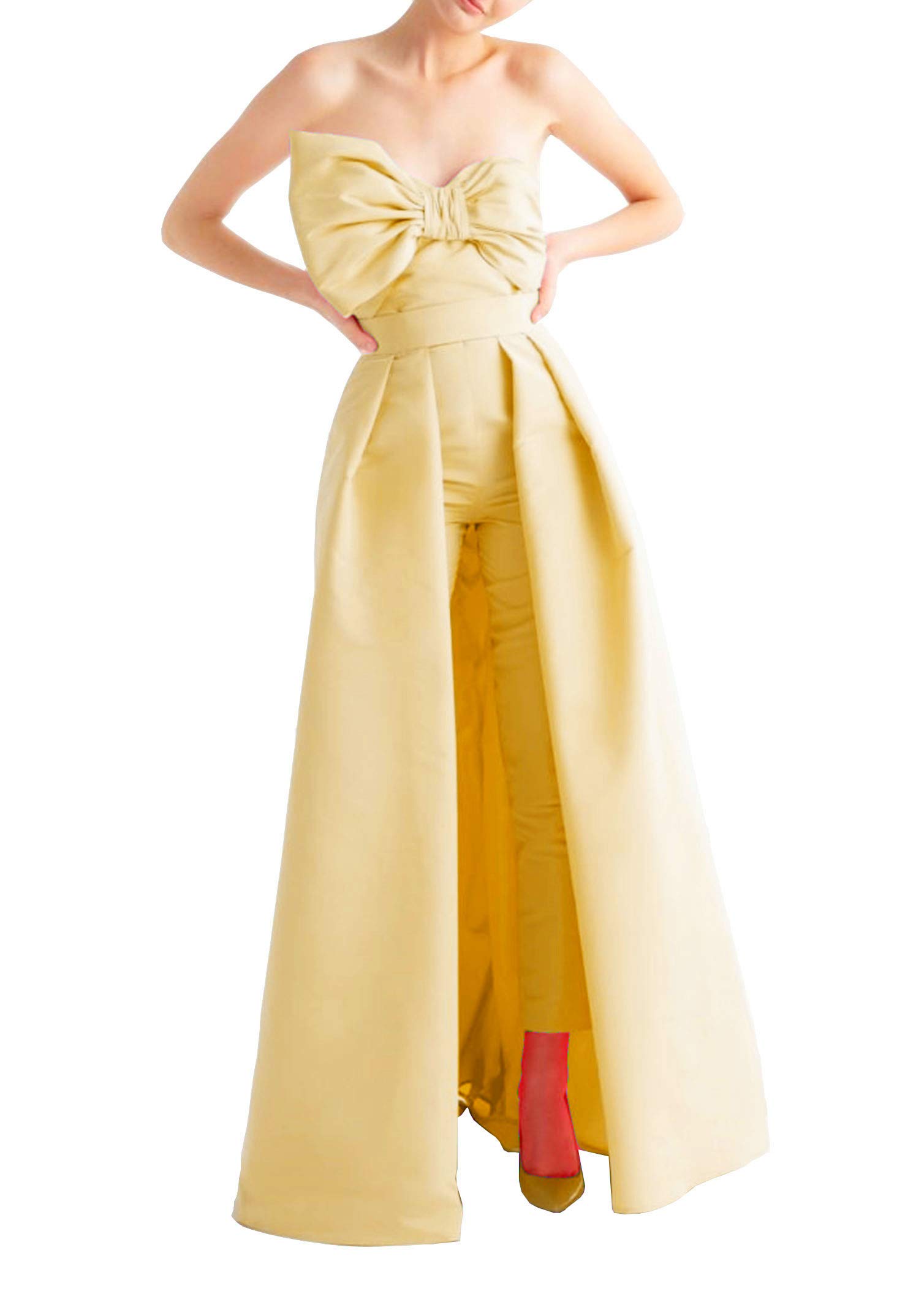 Honeydress Women's Sweetheart Satin Prom Dress Jumpsuit with Detachable Skirt - Canary Yellow Evening Gown for Homecoming, Formal Events & Special Occasions