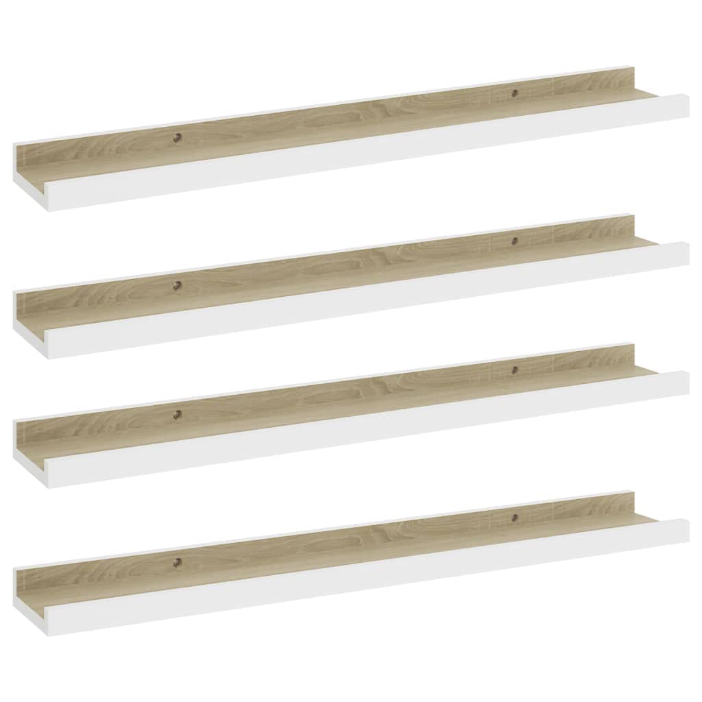 Floating Shelves for Wall - Set of 4 Wooden Wall Shelves in White & Sonoma Oak (23.6